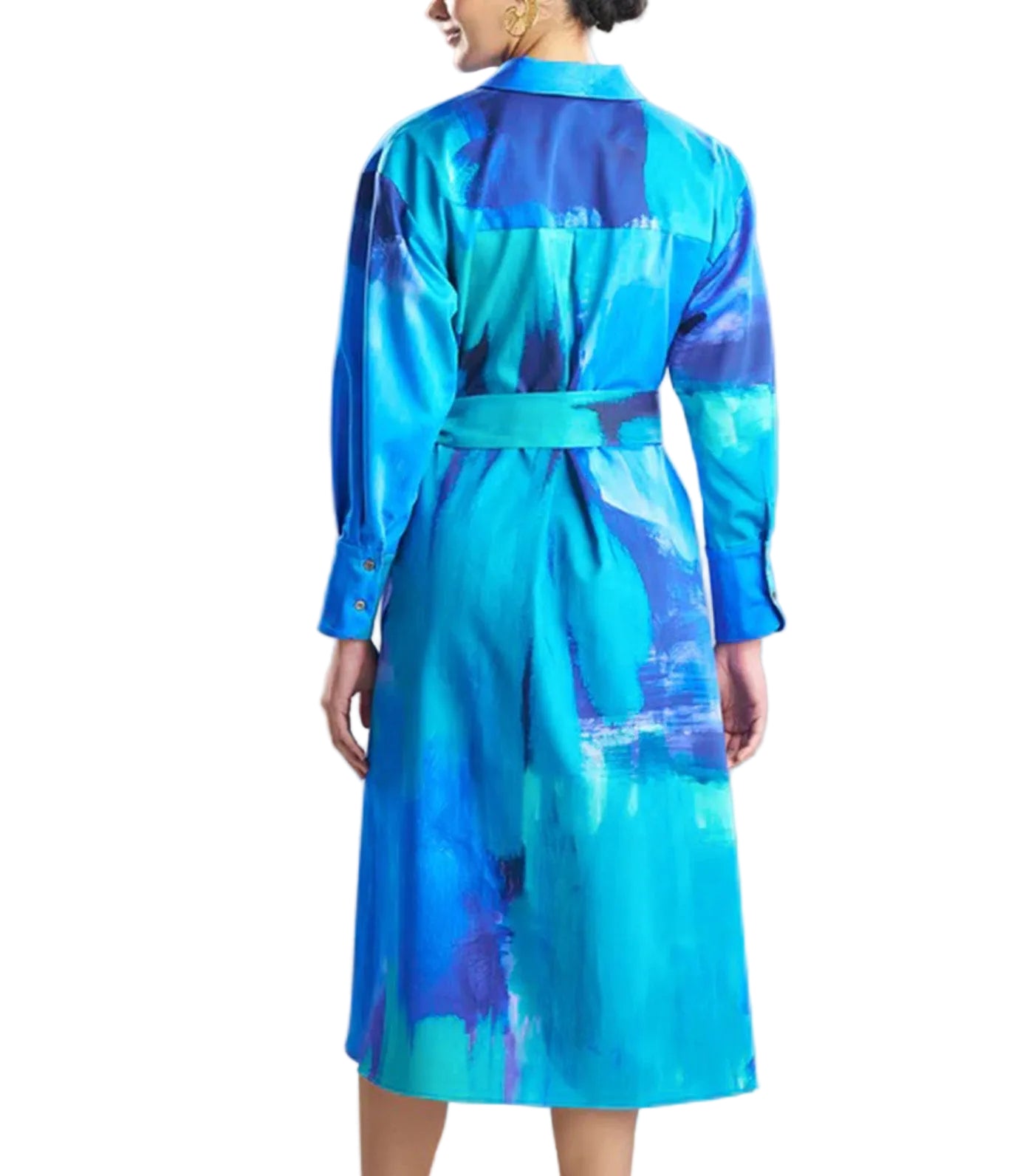 Brushstroke Cotton Chino Oversized Shirtdress Blue