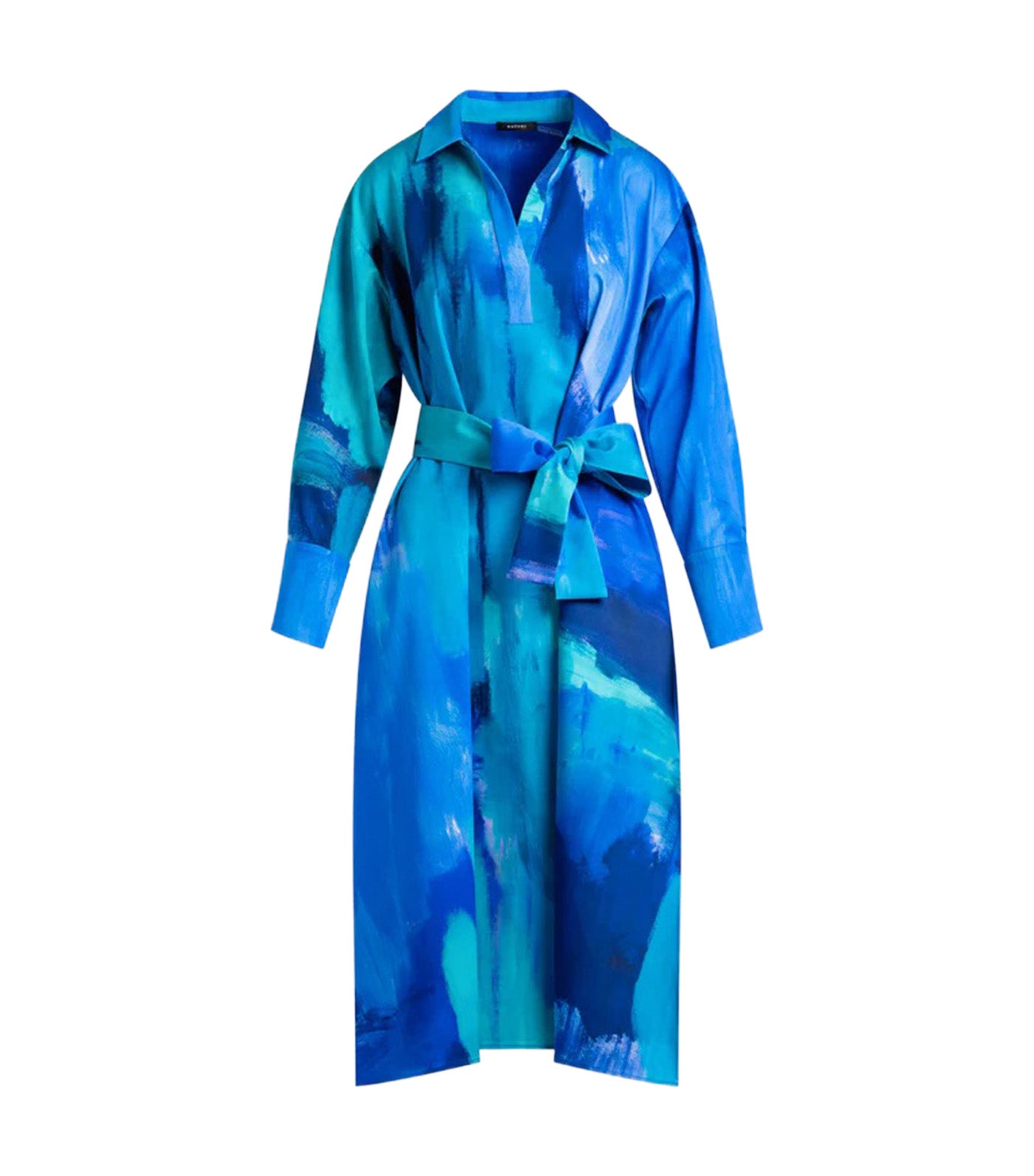 Brushstroke Cotton Chino Oversized Shirtdress Blue