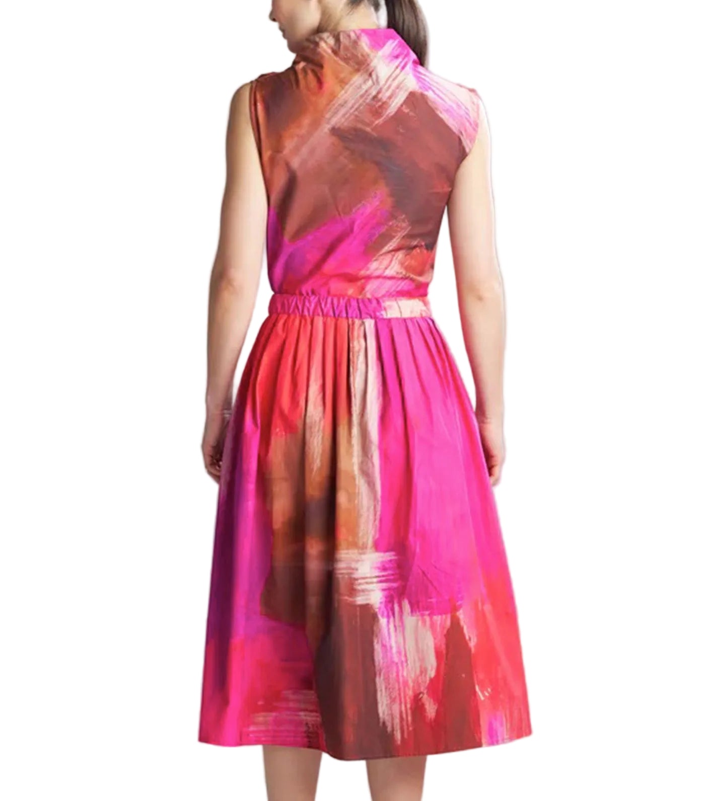 Natori Brushstroke Cotton Taffeta Pull-On Midi Skirt Magenta