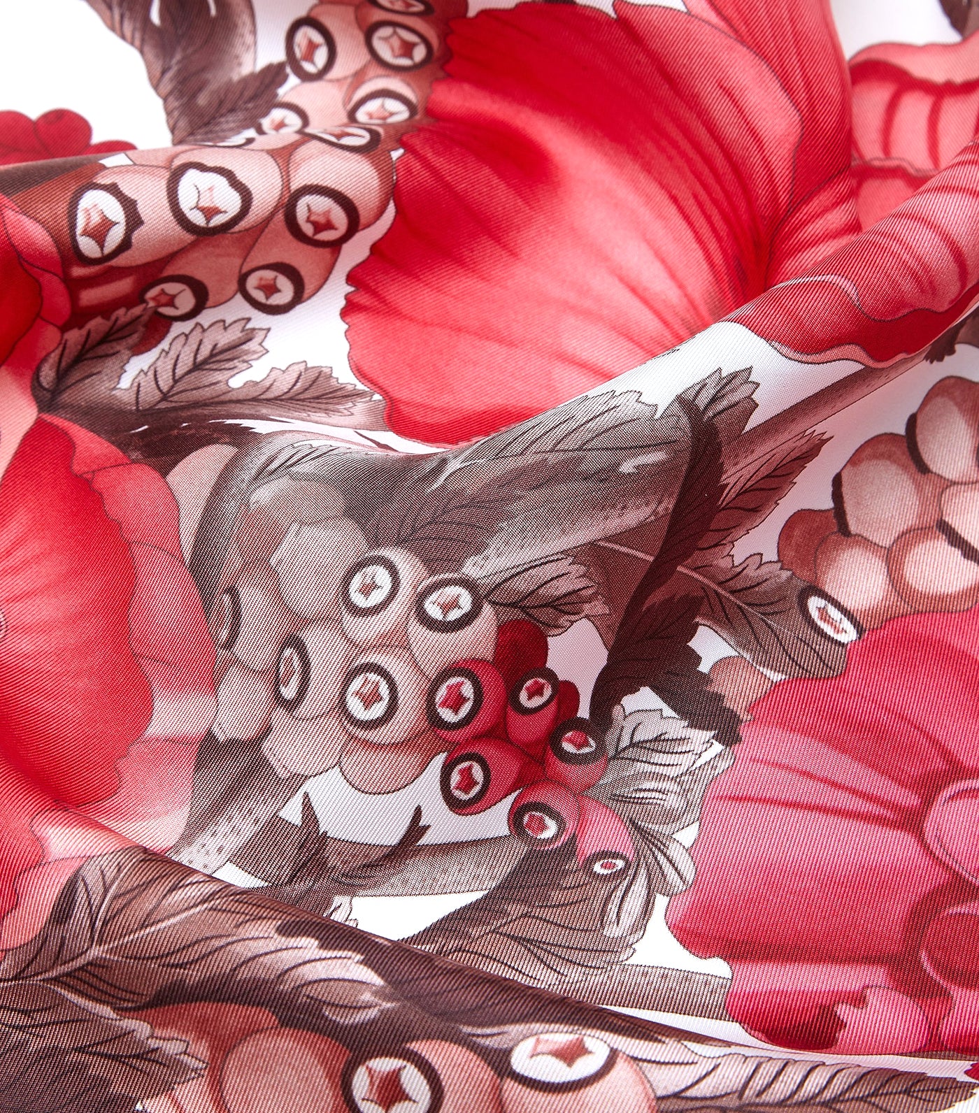 Poppies Print Silk Foulard Ivory/Pink