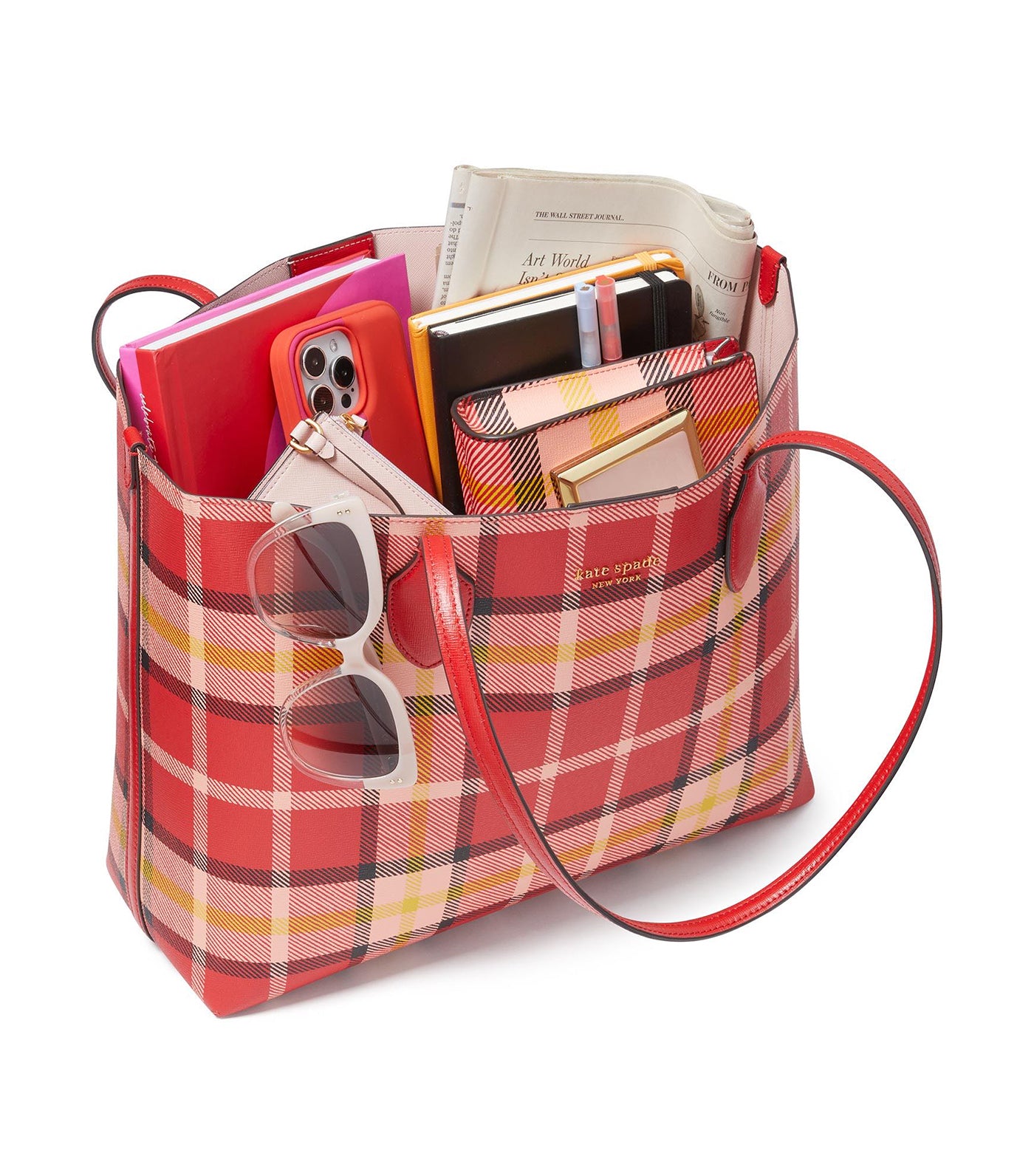 Kate spade red plaid on sale purse