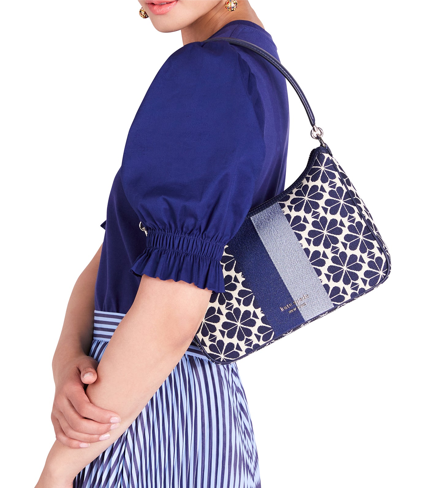 Spade Flower Jacquard Stripe Sam Small Convertible Shoulder Bag Blue Multi