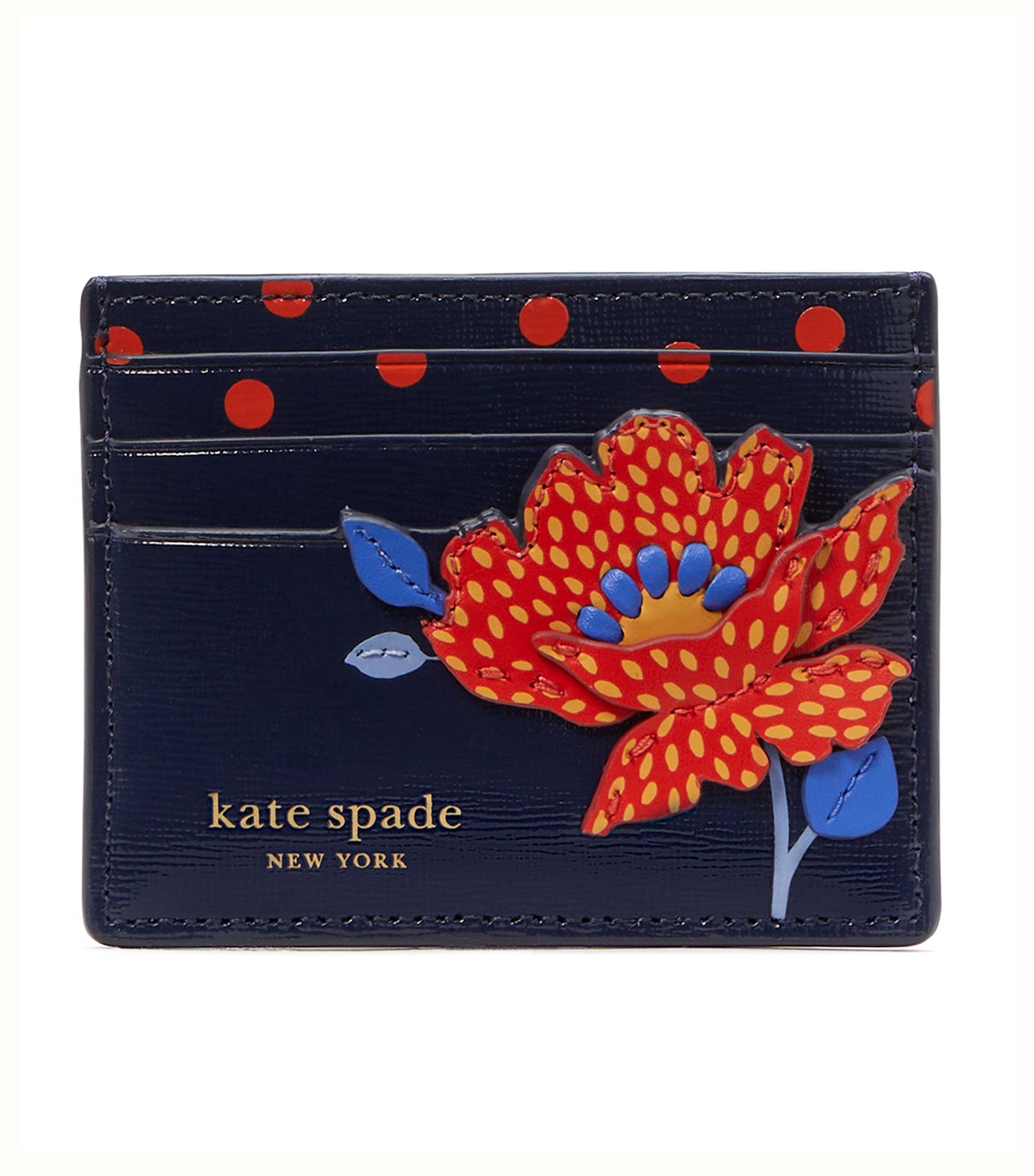 Dottie Bloom Flower Applique Leather Card Holder
