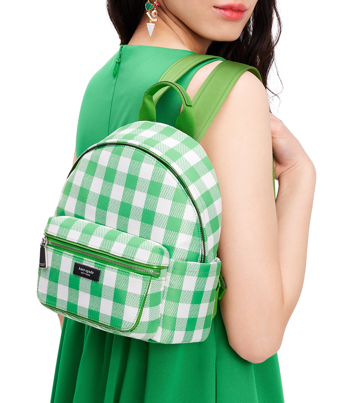 Sam Icon Gingham Printed Fabric Small Backpack Candy Grass Multi