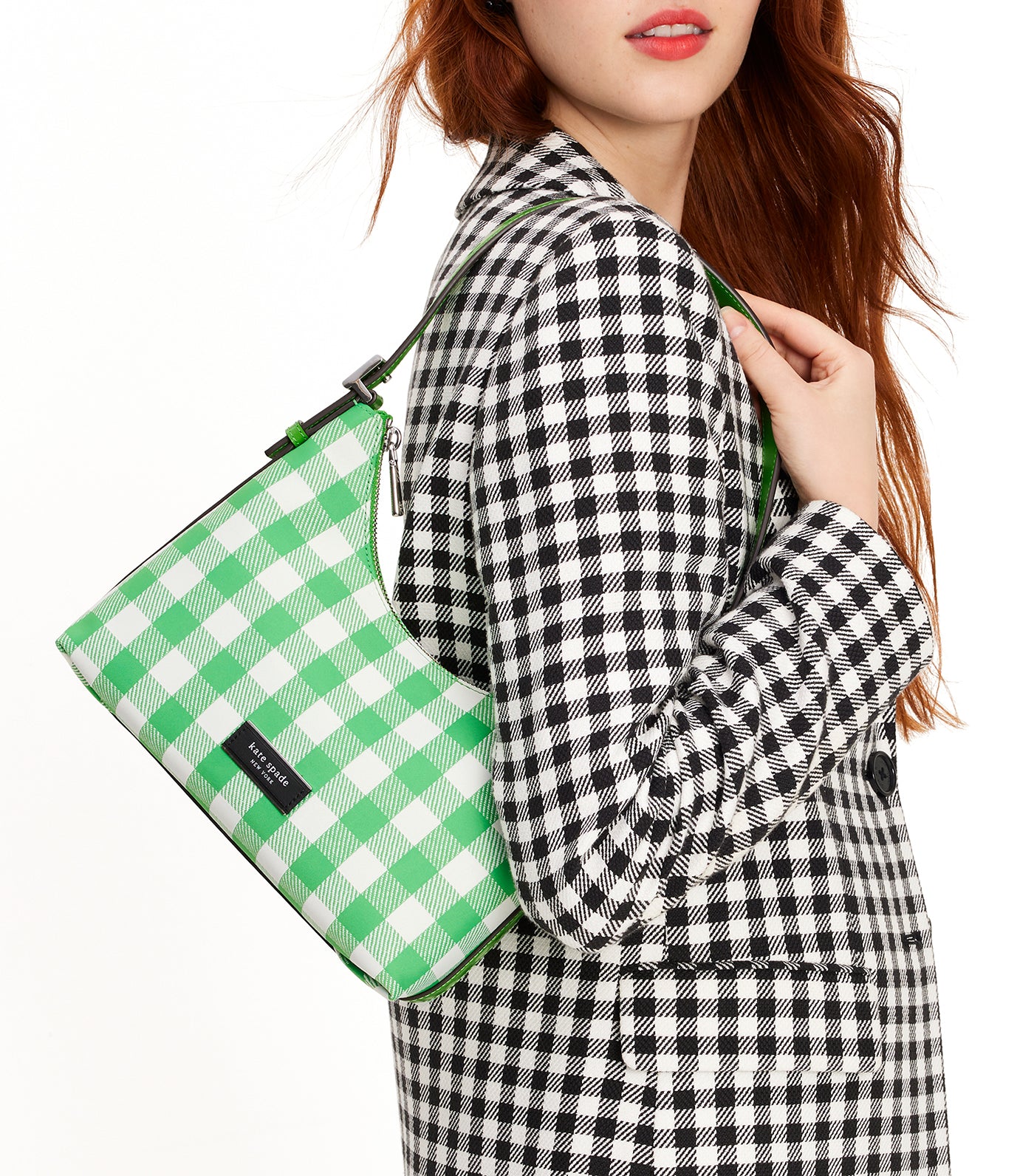 Sam Icon Gingham Printed Fabric Small Shoulder Bag Candy Grass Multi