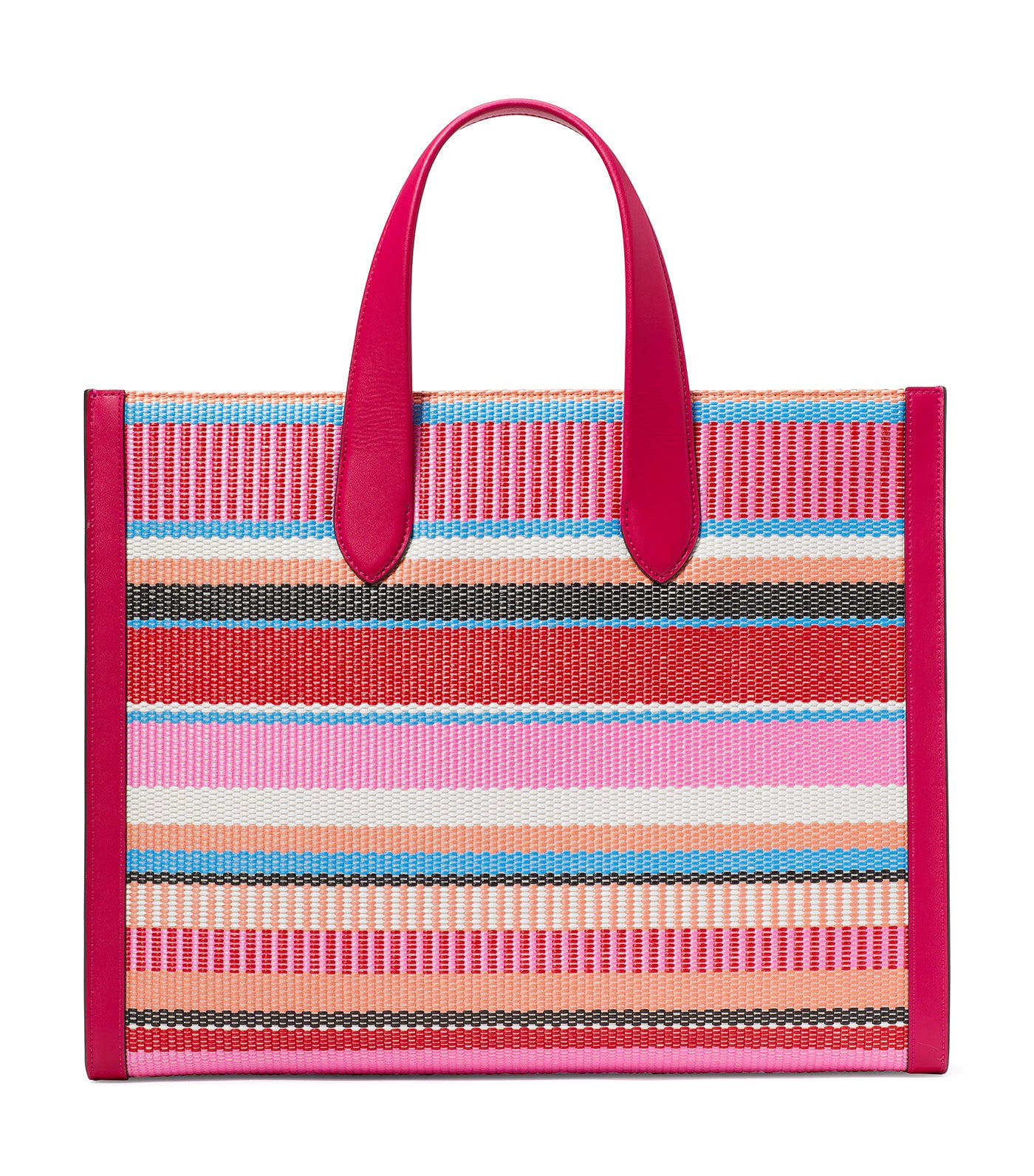 Kate Spade New York Manhattan Striped Woven Straw Large Tote Wild Raspberry Multi Rustan s