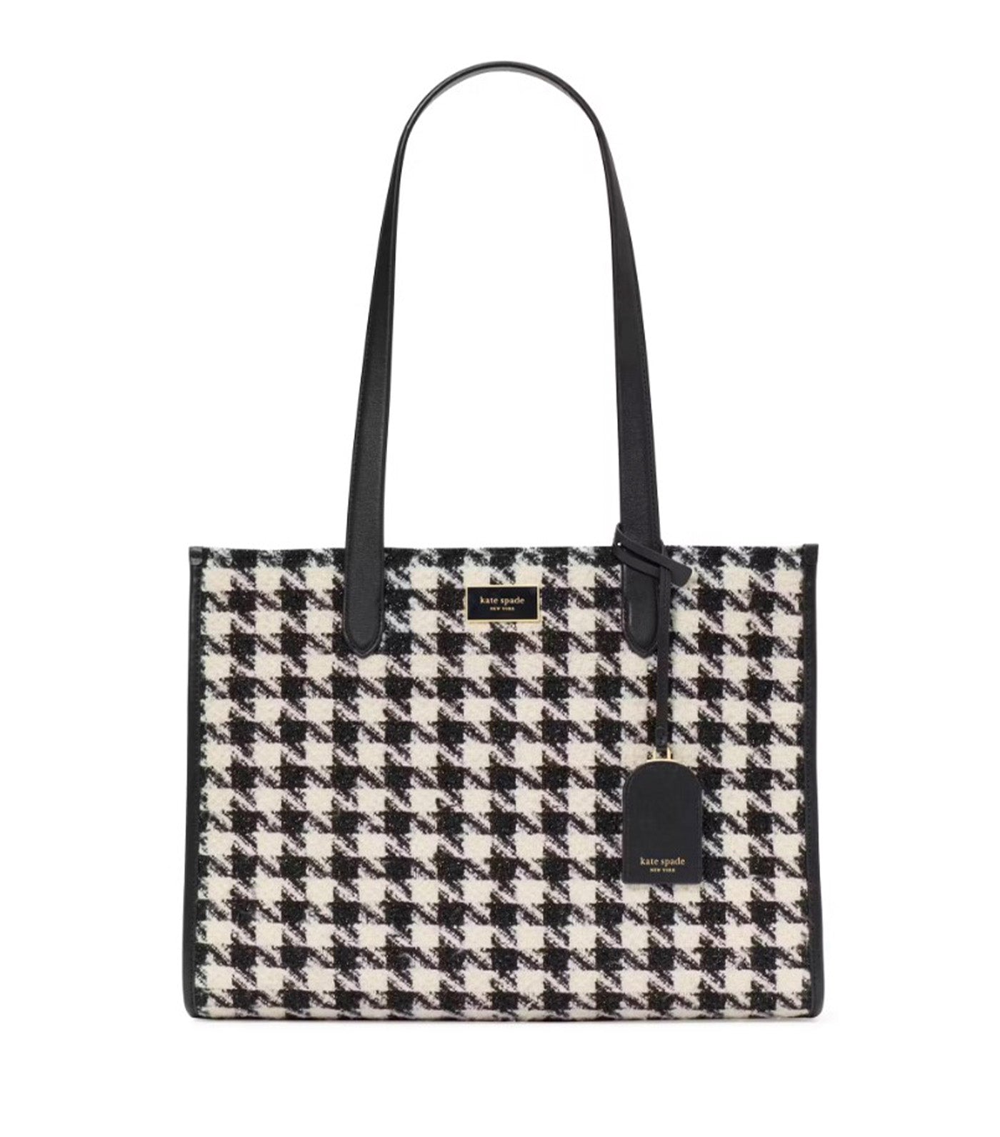 Manhattan Houndstooth Tweed Large Market Tote Black