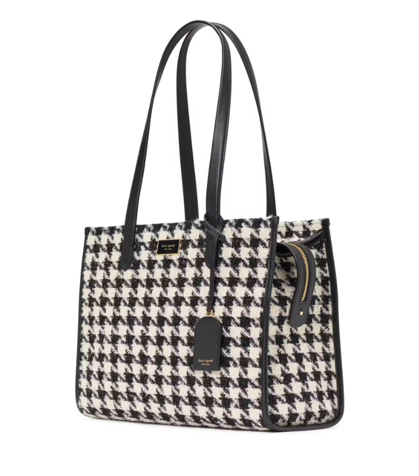 Manhattan Houndstooth Tweed Large Market Tote Black