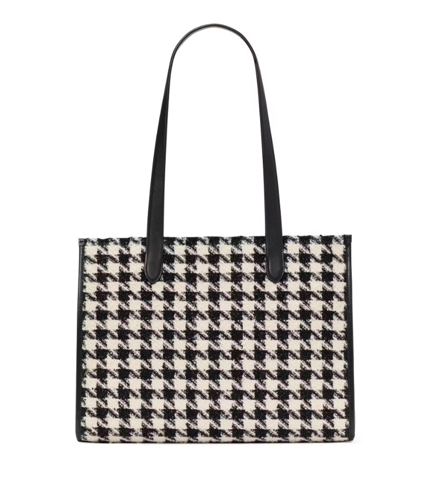 Manhattan Houndstooth Tweed Large Market Tote Black