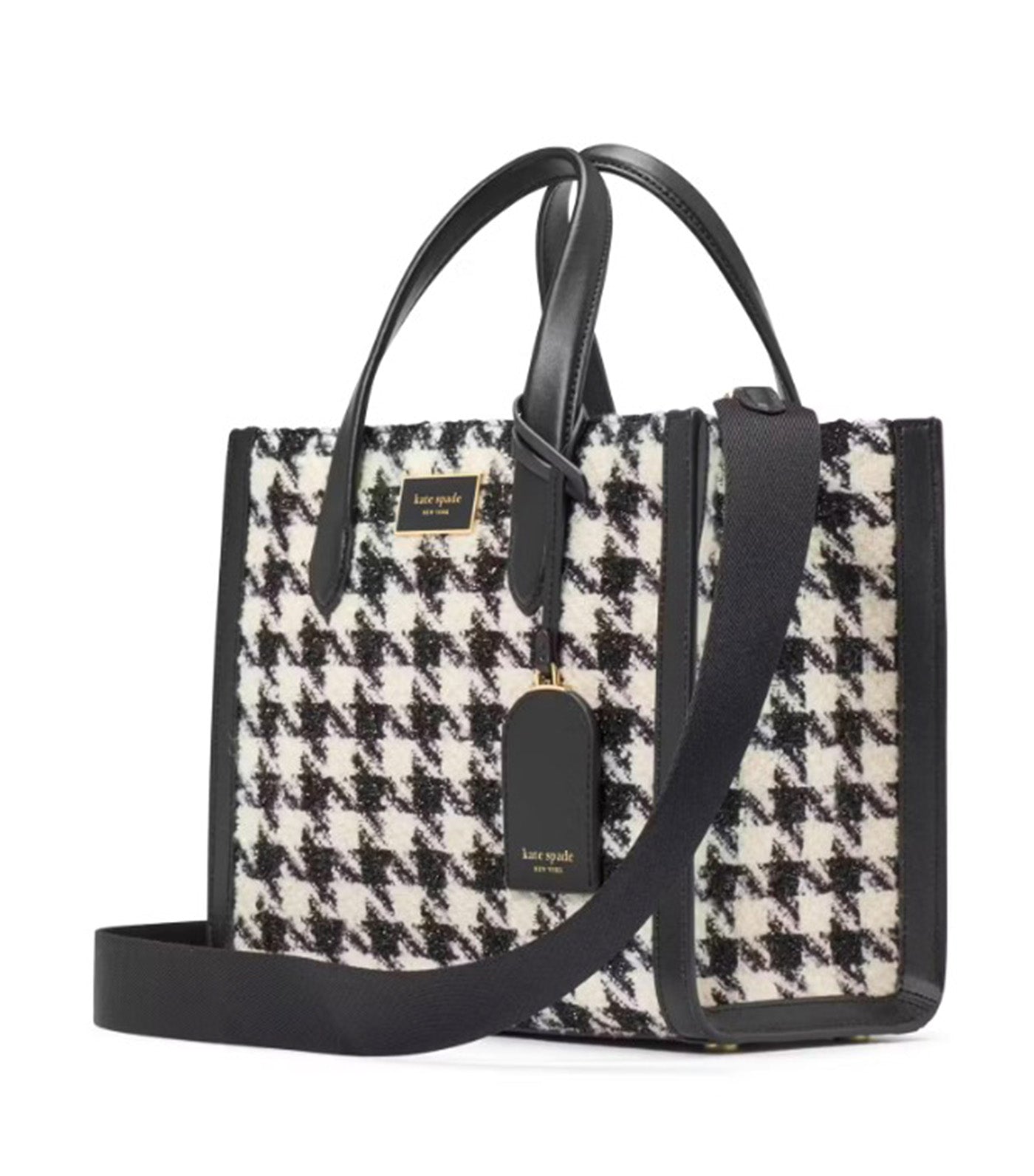 Manhattan Houndstooth Tweed Small Tote Black Multi