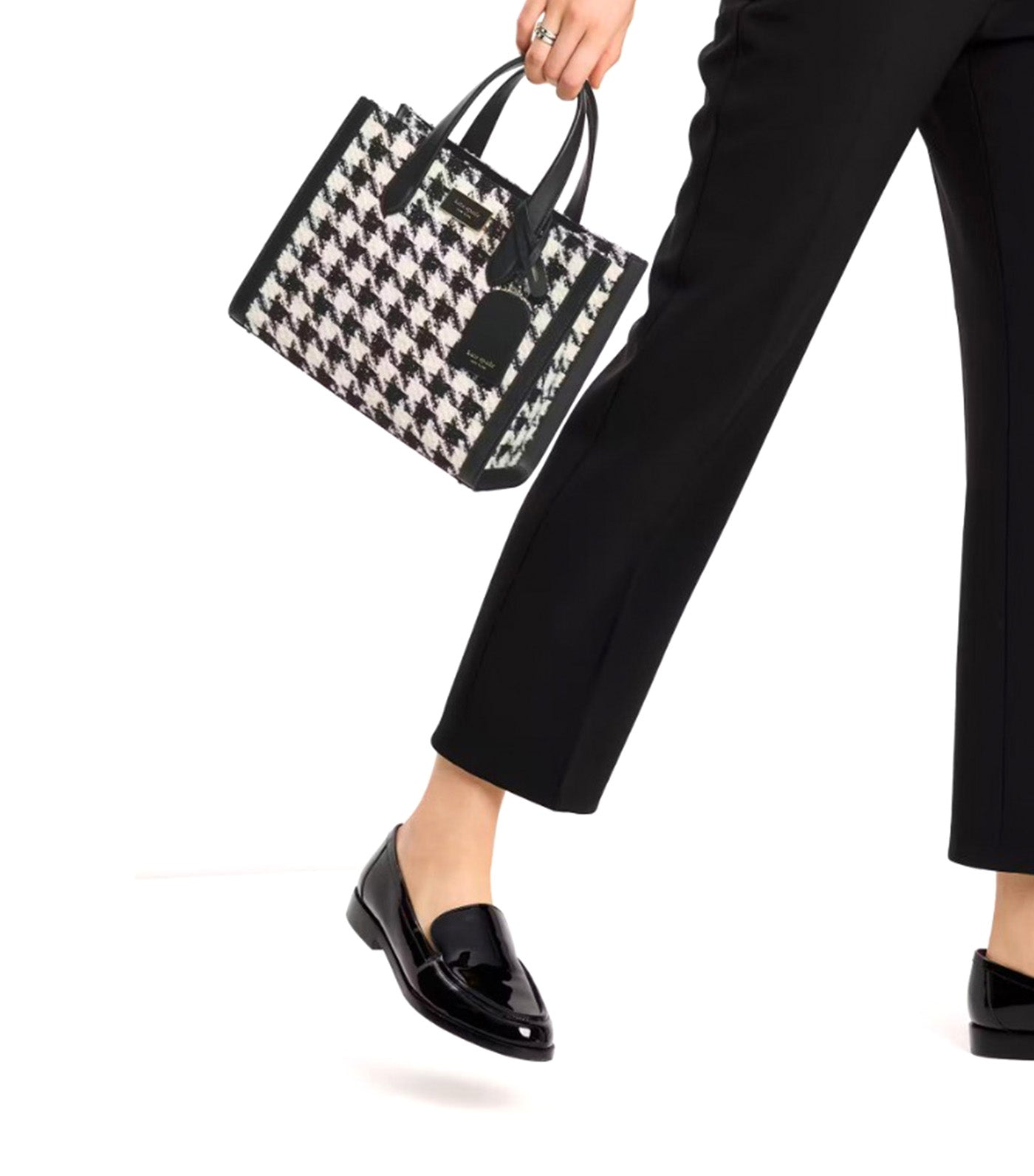 Manhattan Houndstooth Tweed Small Tote Black Multi