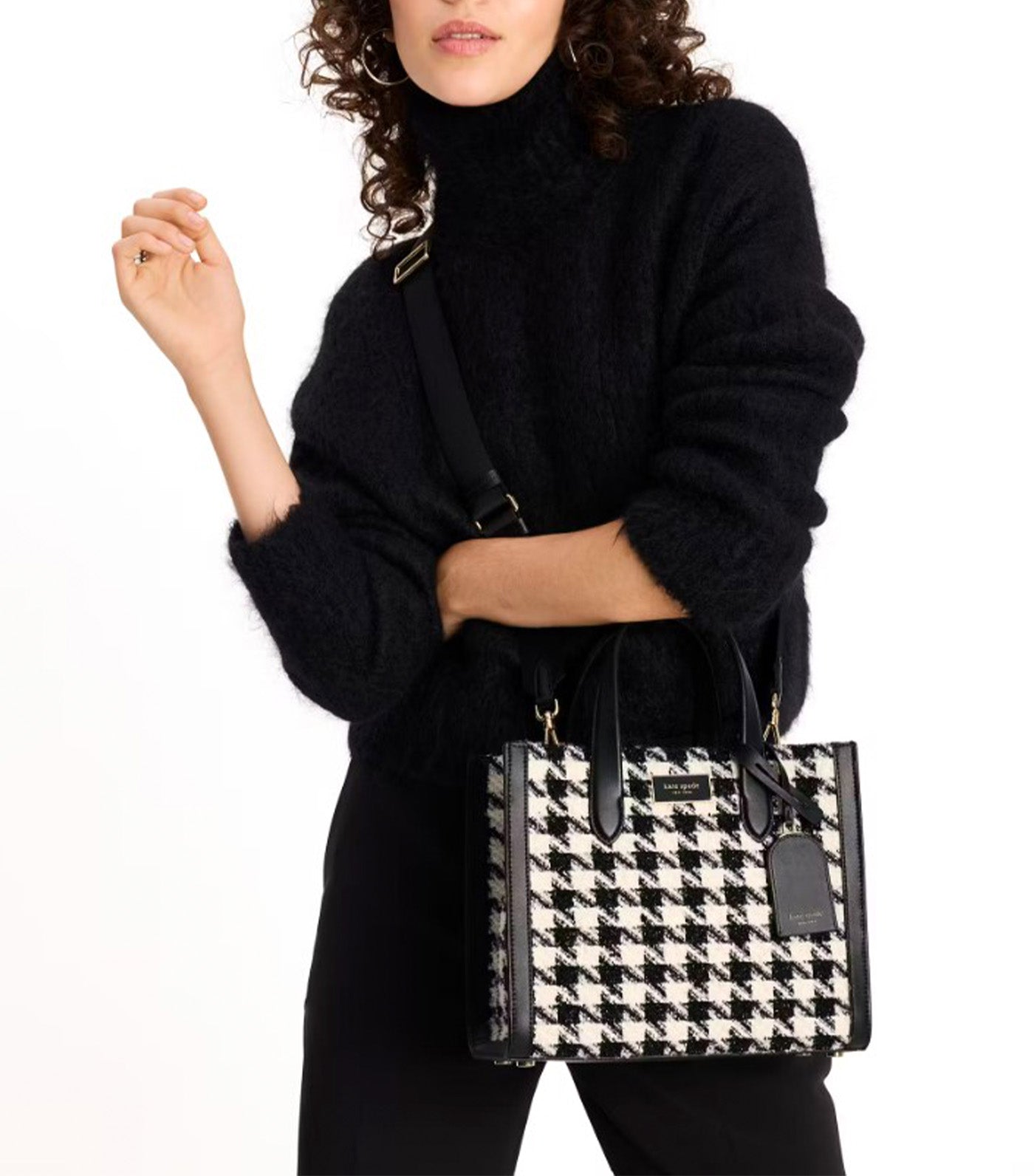 Manhattan Houndstooth Tweed Small Tote Black Multi