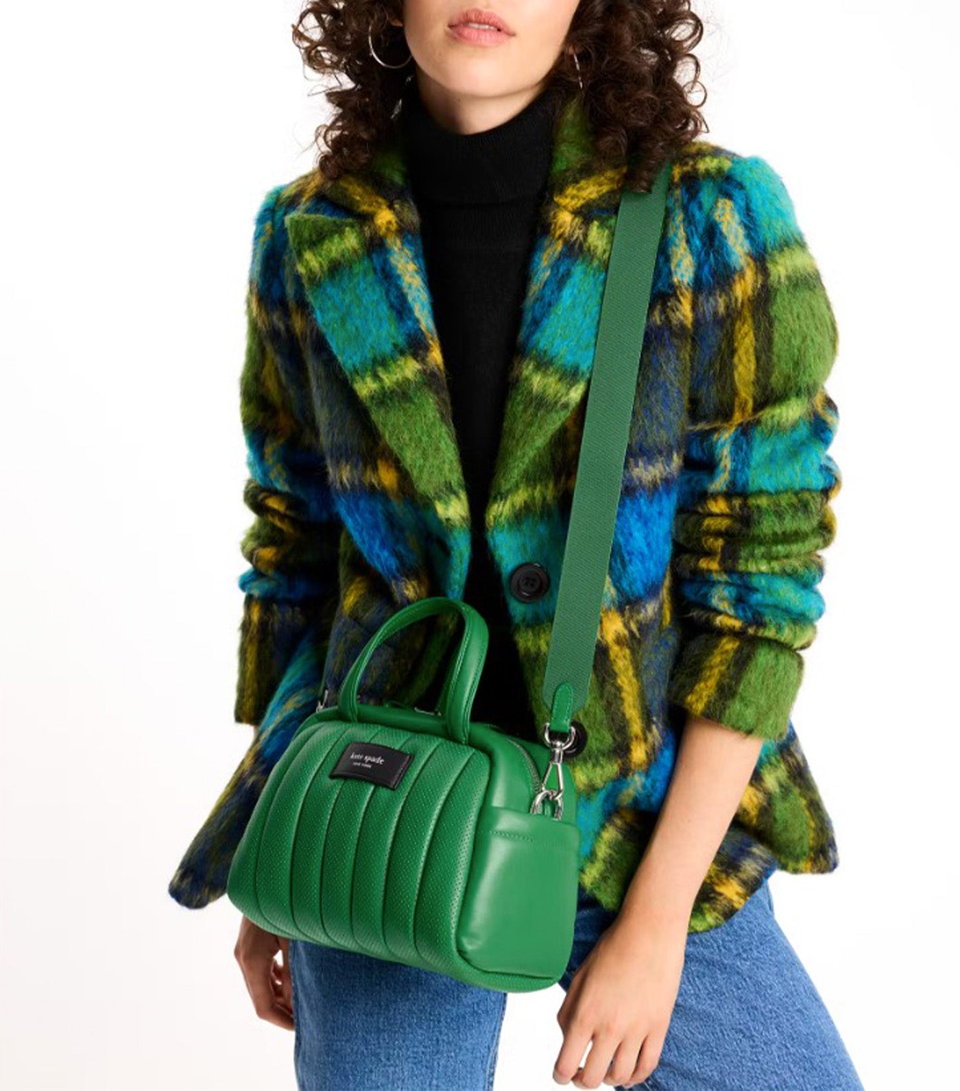 Puffed Perforated Leather Satchel Watercress