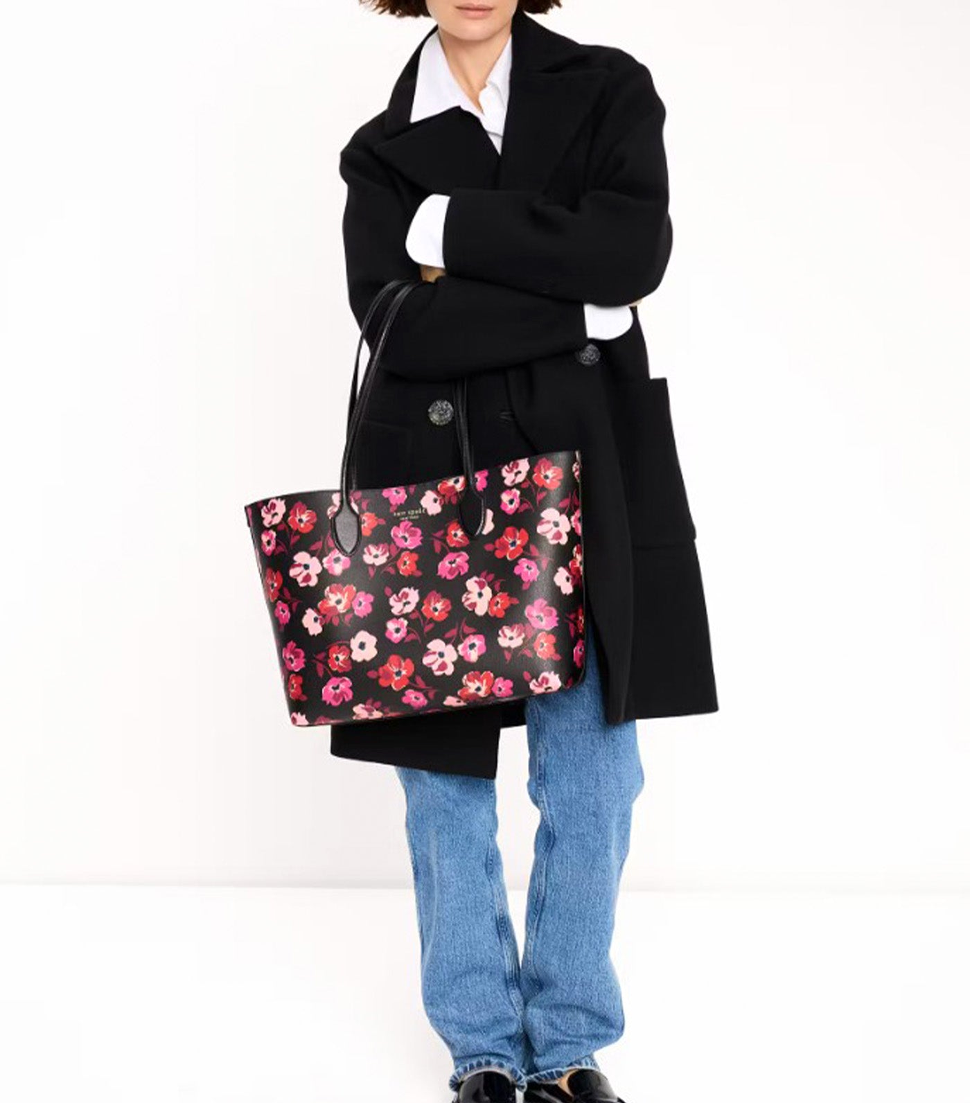 Bleecker Fall Poppies Large Tote Black Multi