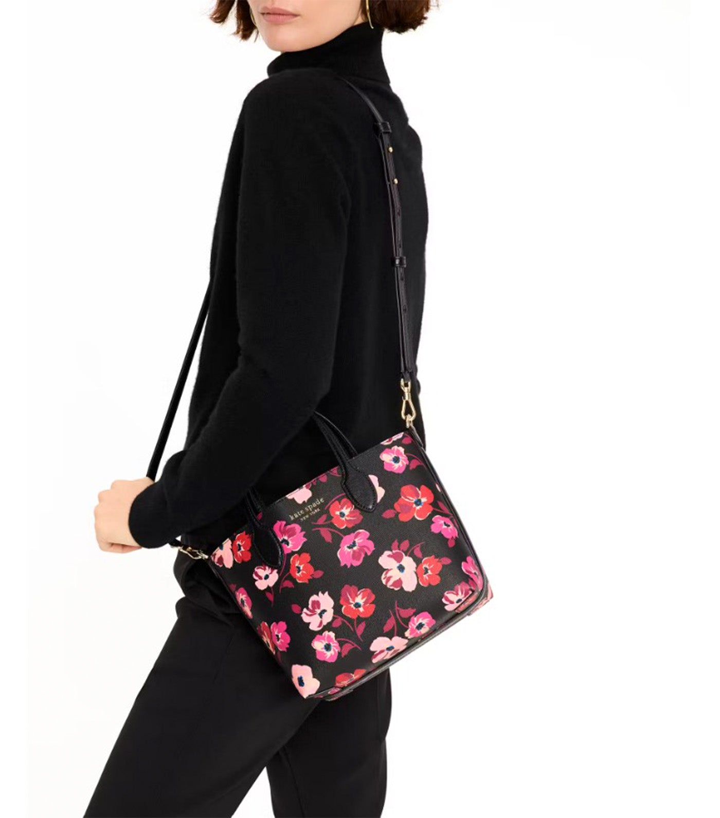 Bleecker Fall Poppies Medium Crossbody Tote Black Multi