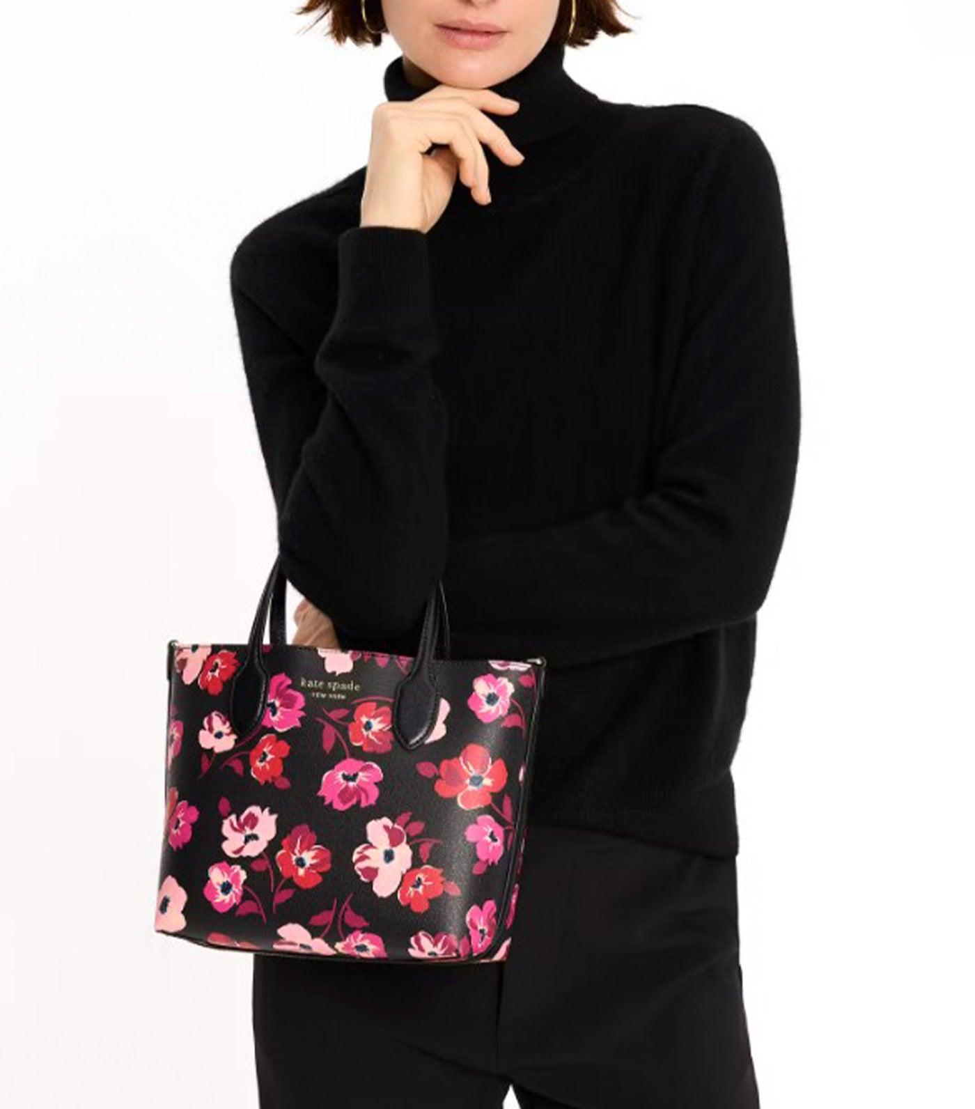 Bleecker Fall Poppies Medium Crossbody Tote Black Multi