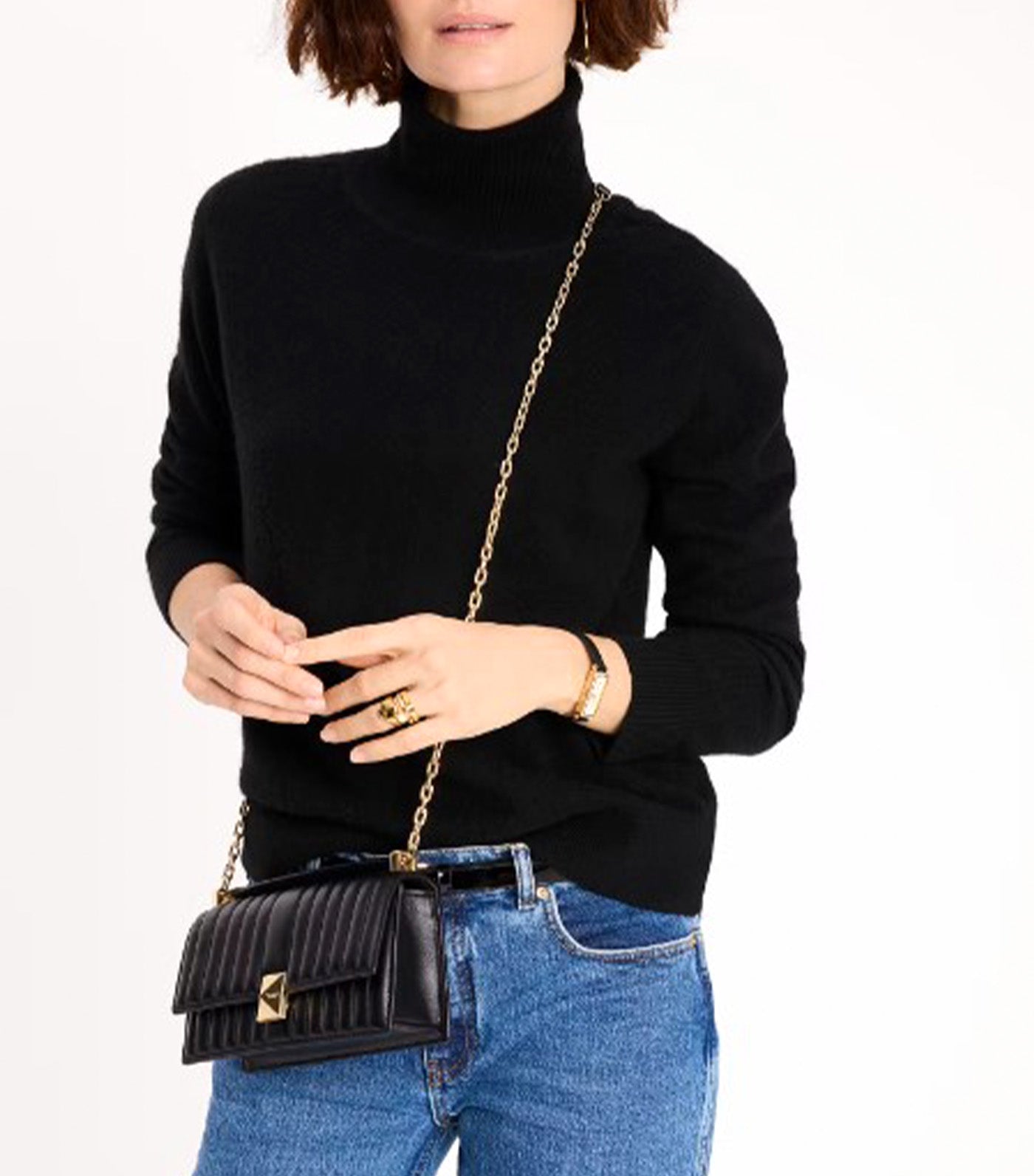 Deco Quilted Mini Flap Chain Crossbody Black