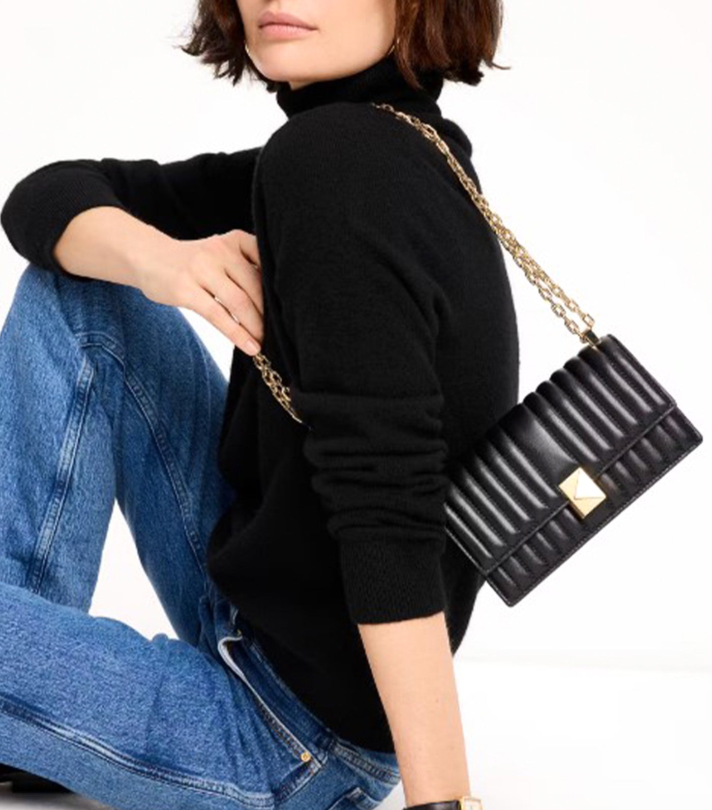 Deco Quilted Mini Flap Chain Crossbody Black