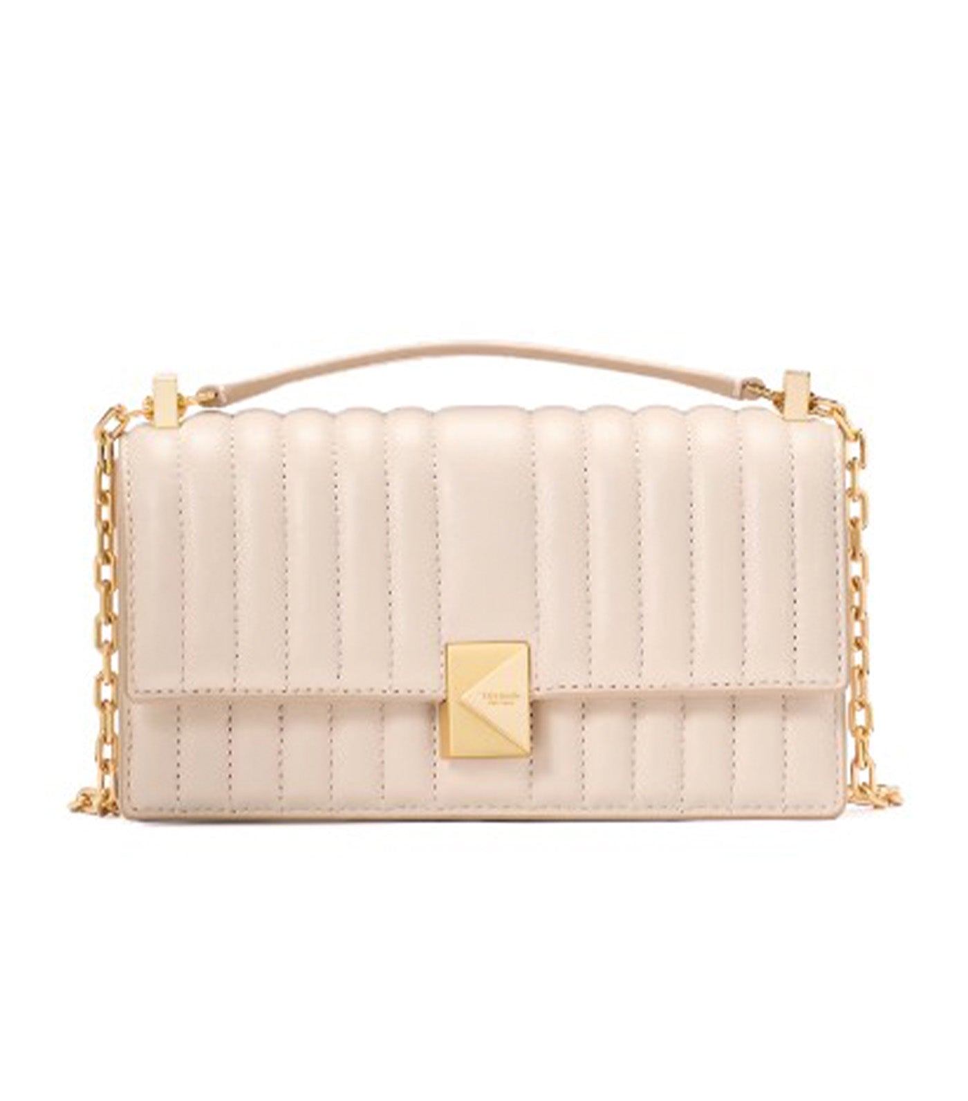 Deco Quilted Mini Flap Chain Crossbody Milk Glass