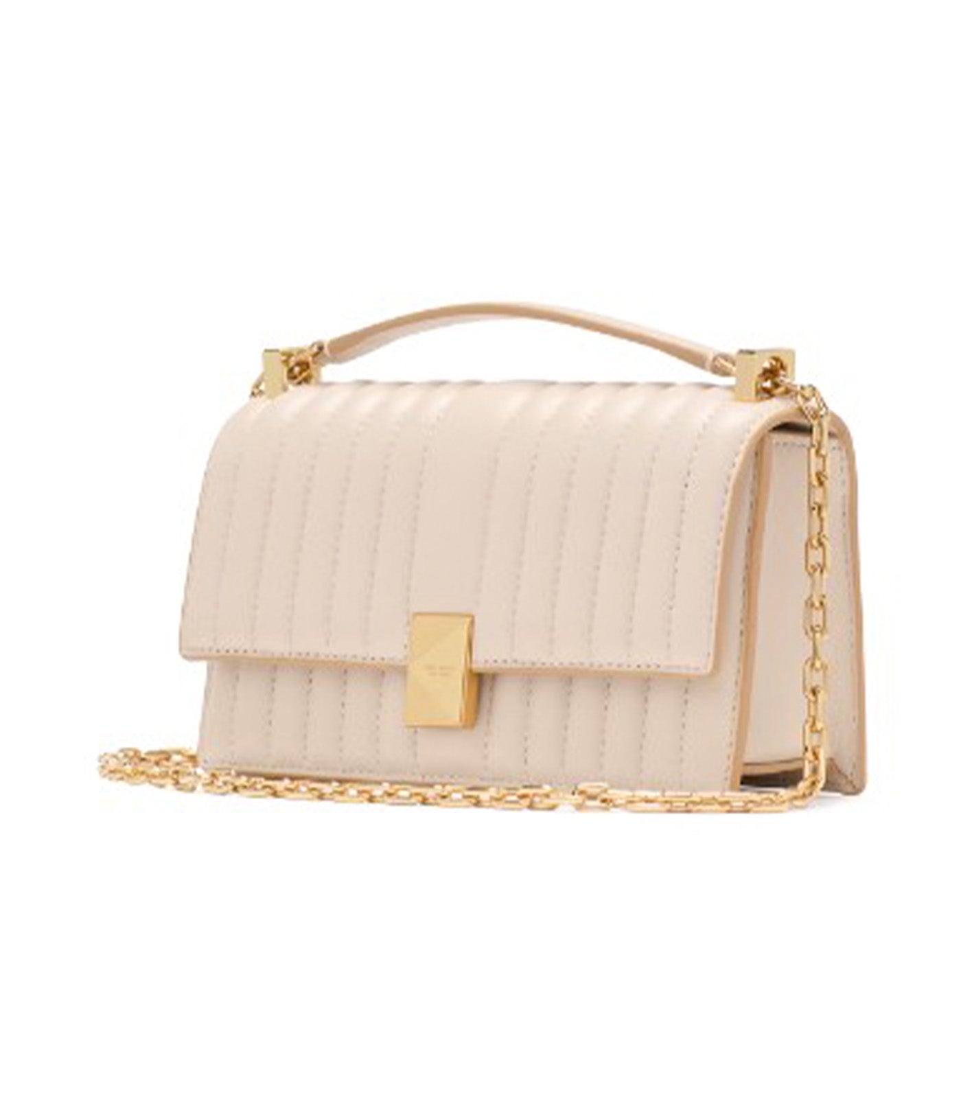 Deco Quilted Mini Flap Chain Crossbody Milk Glass