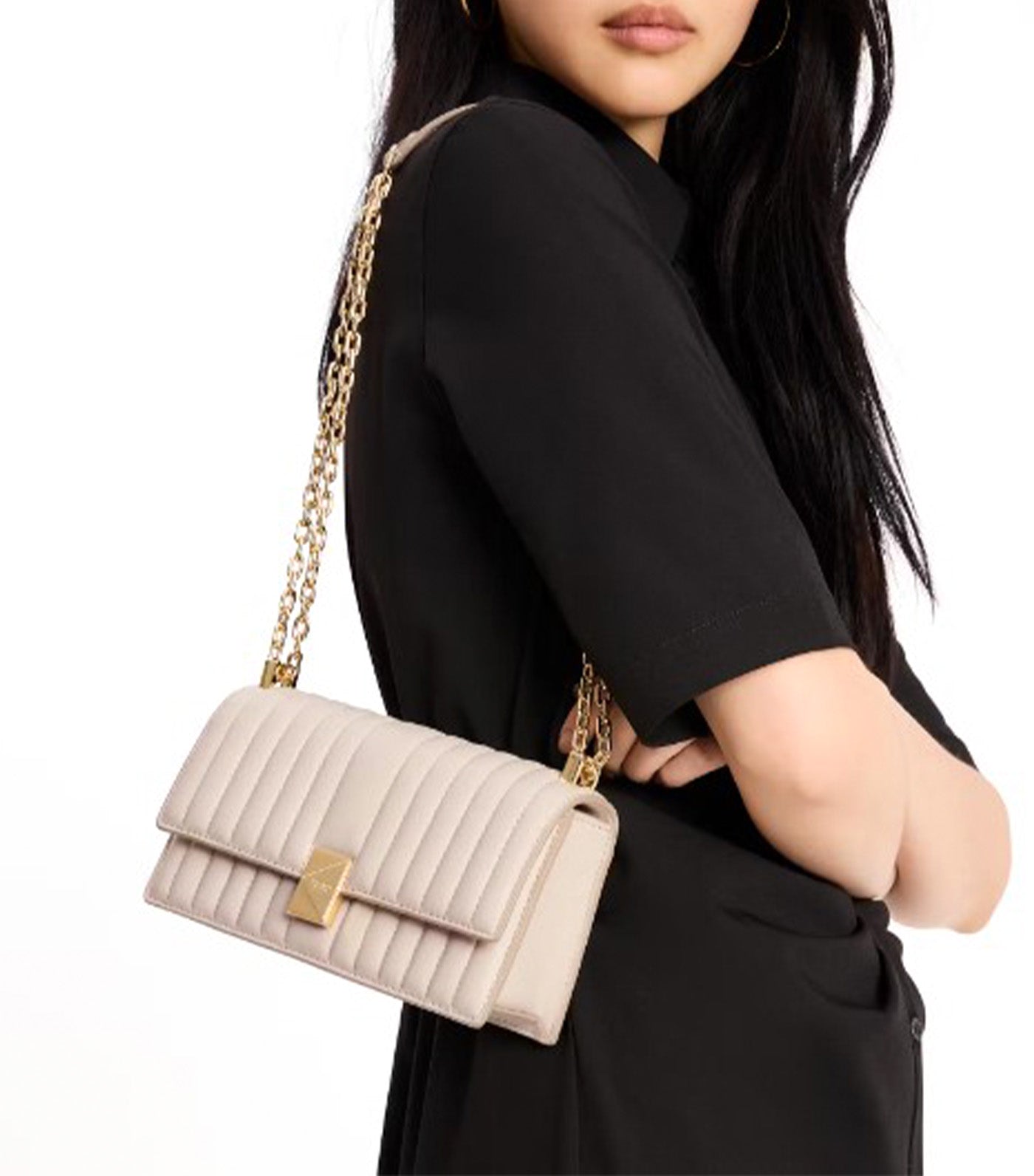 Deco Quilted Mini Flap Chain Crossbody Milk Glass