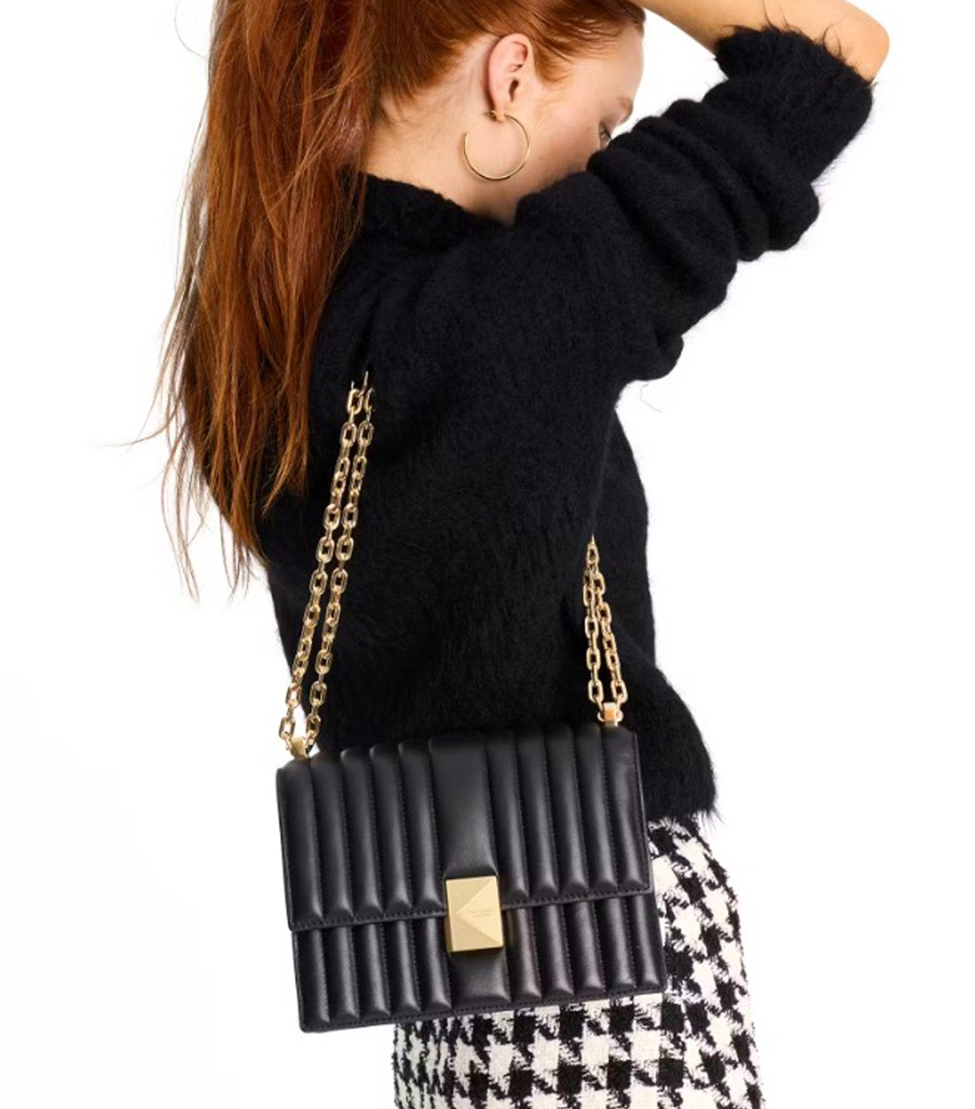 Deco Quilted Chain Shoulder Bag Black