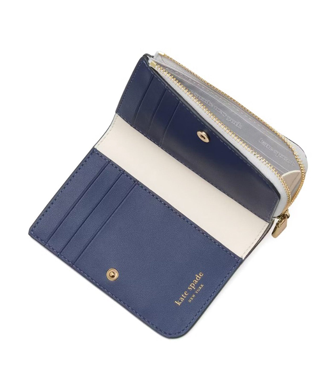 Ava Colorblocked Pebbled Leather Zip Bifold Wallet Stone Path