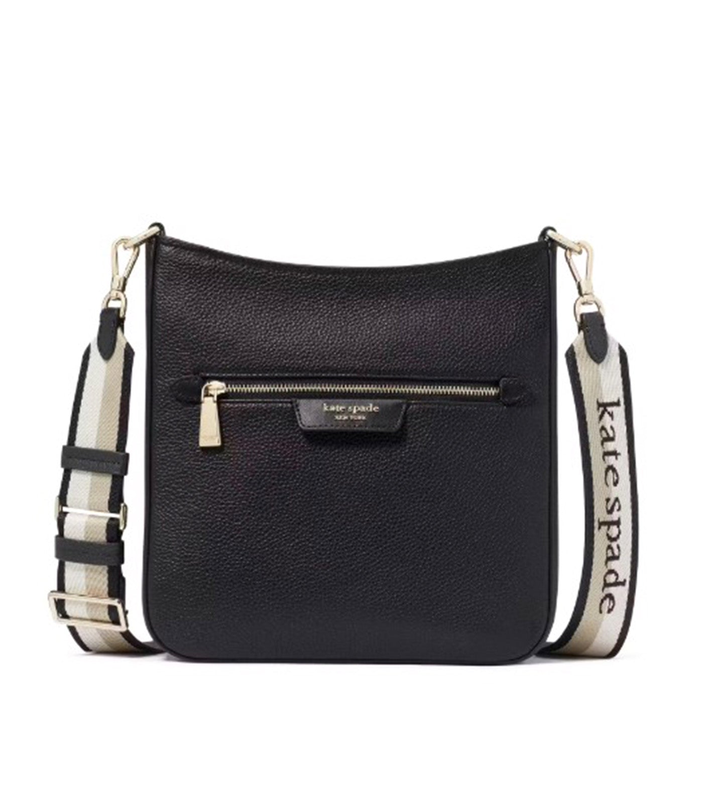 Hudson Pebbled Leather Large Messenger Crossbody Black