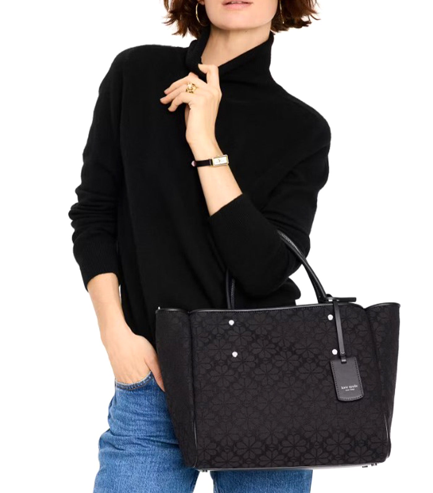 Kate Spade New York Spade Flower Jacquard Medium Everything Tote Black Multi