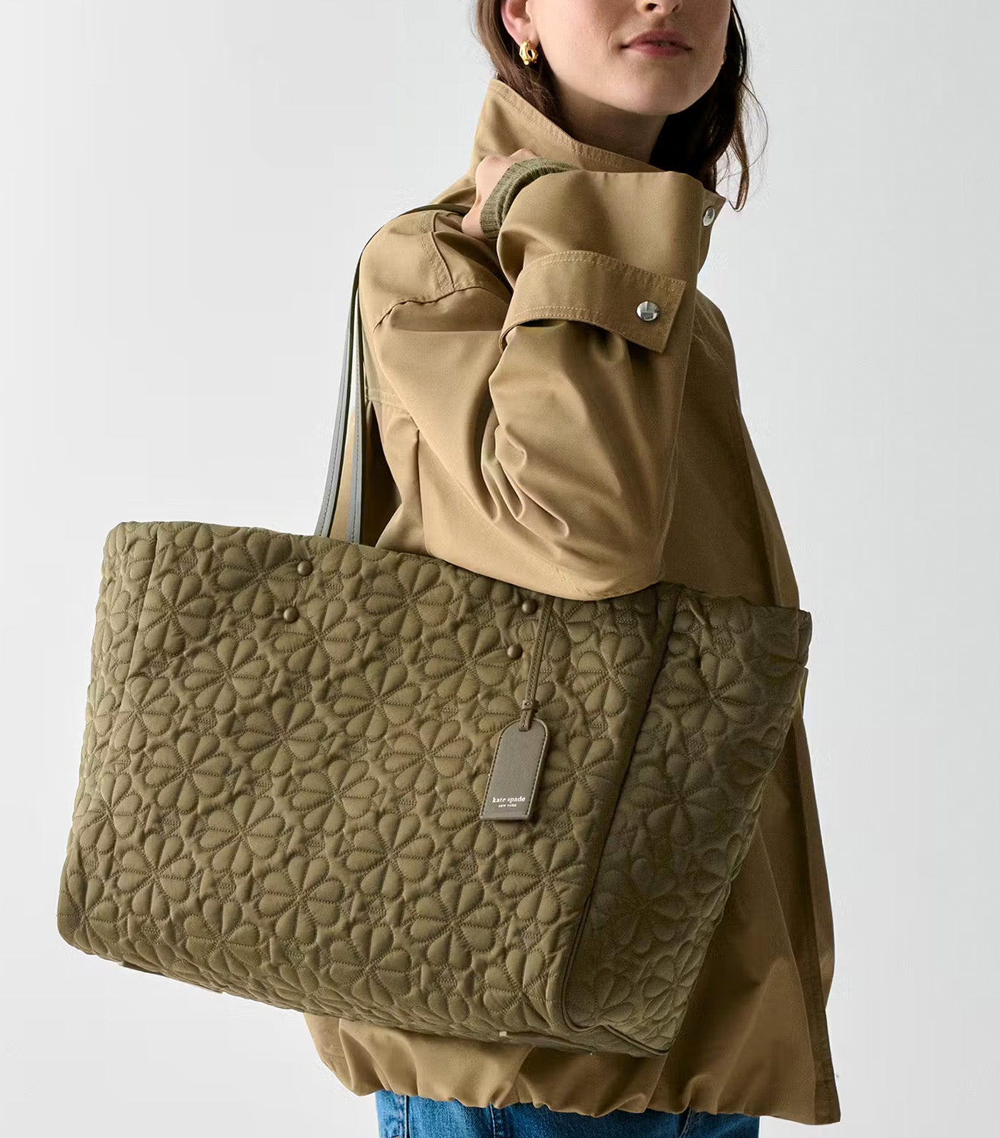 Kate Spade New York Tilly Quilted Large Tote Bag Oolong Green