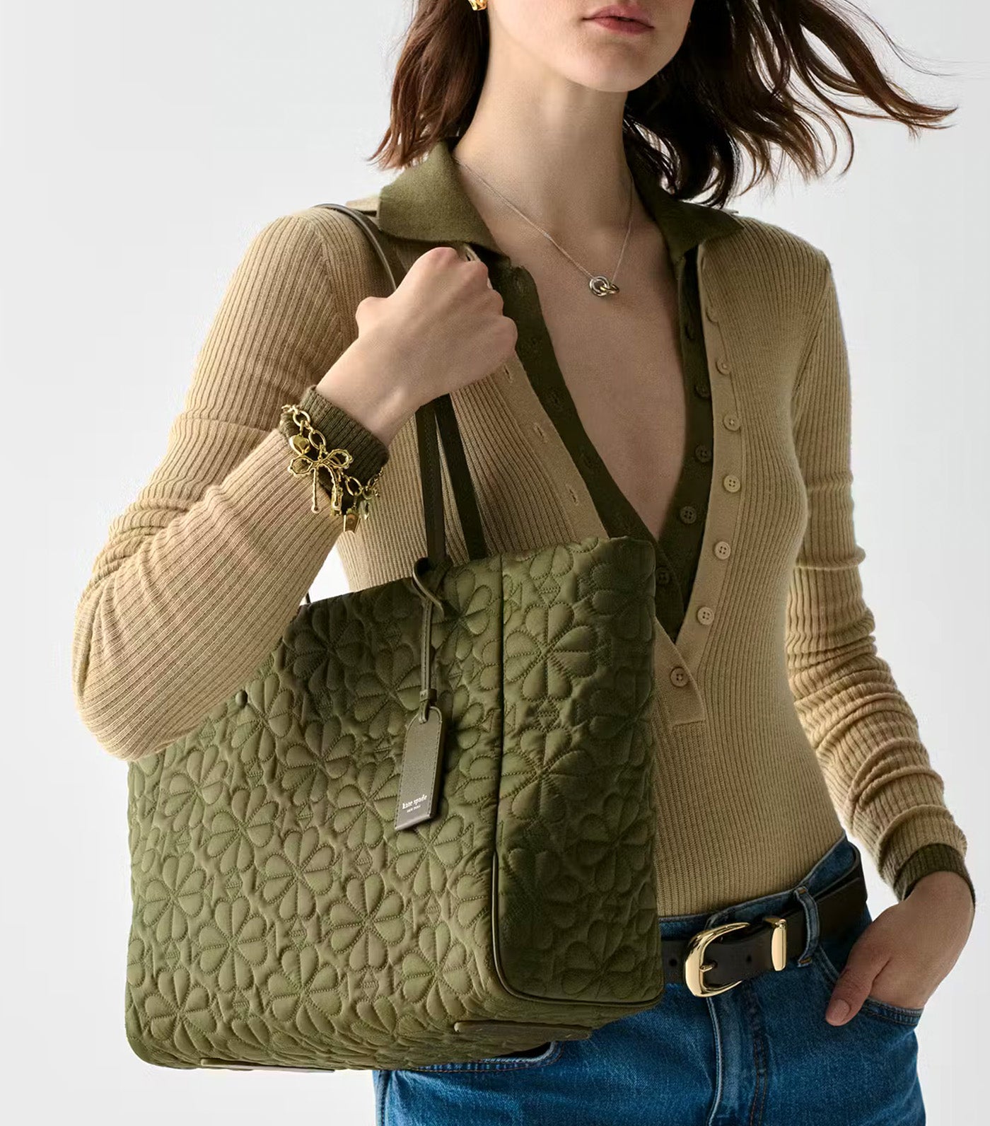 Kate Spade New York Tilly Quilted Medium Tote Bag Oolong Green