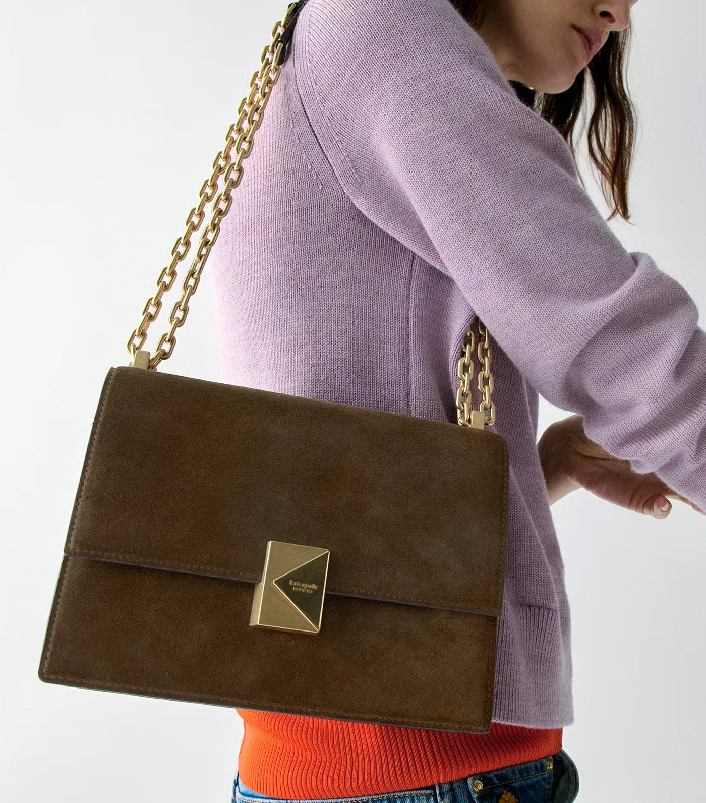 Deco Suede Chain Shoulder Bag Burnt Sage