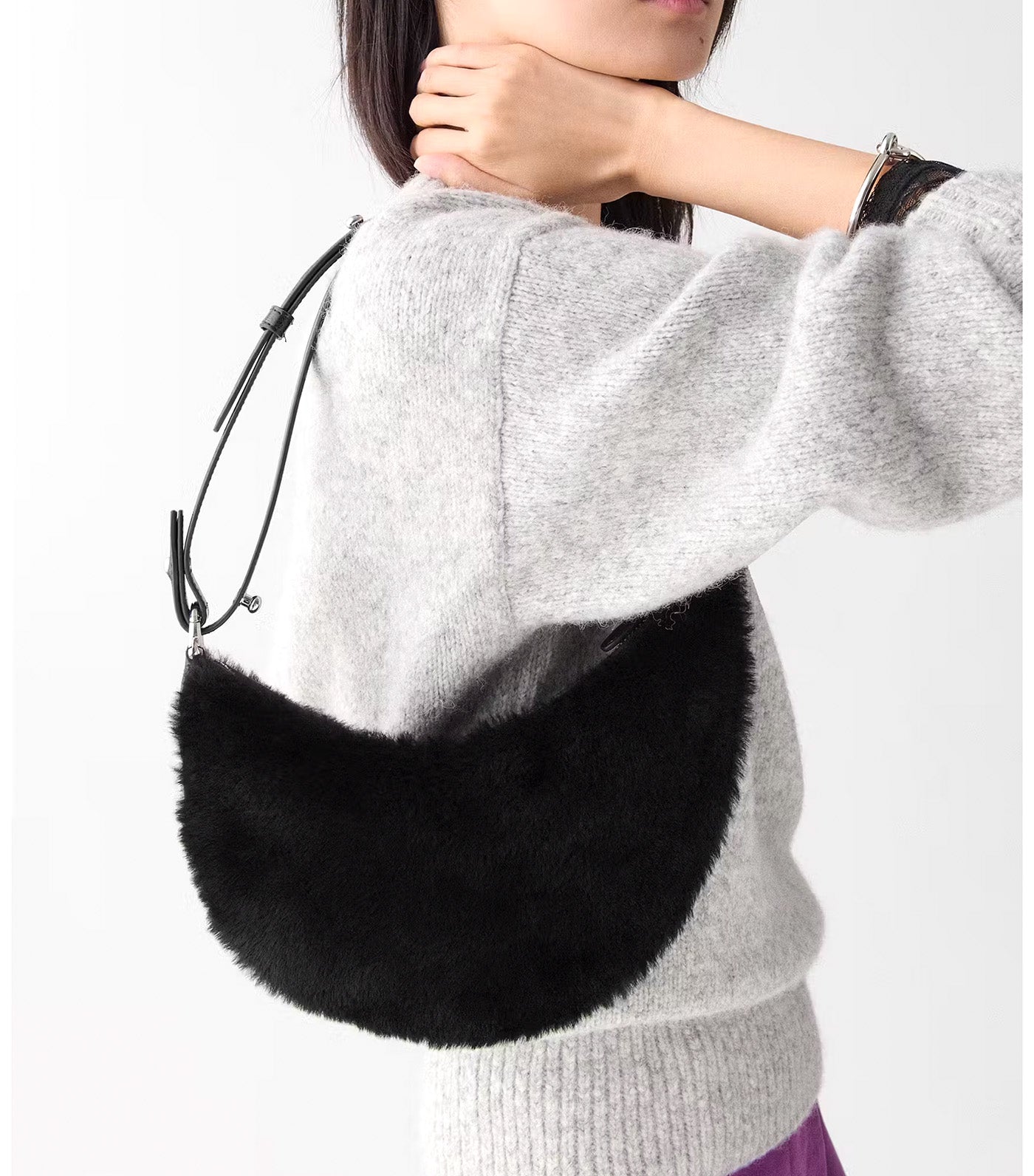 Duo Shearling Bear Crossbody Bag Black Multi