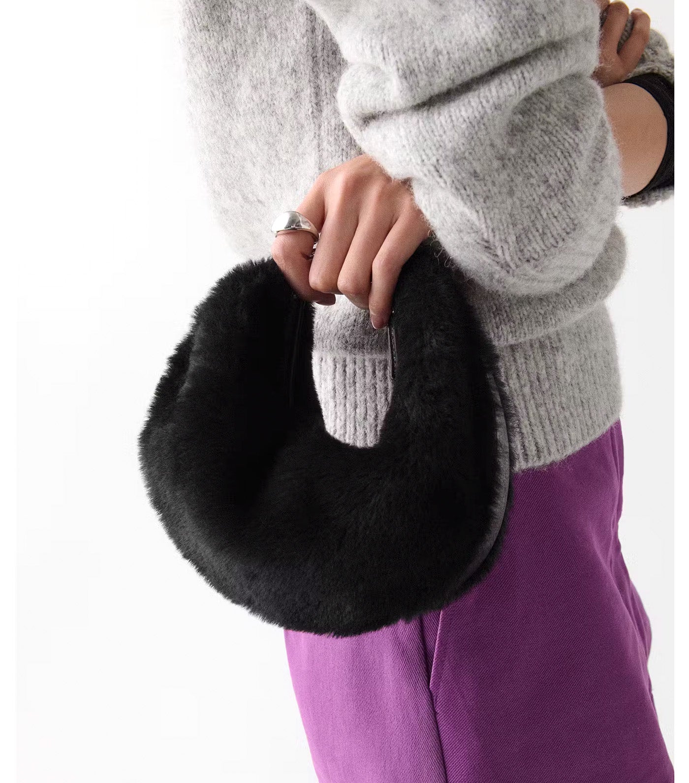 Duo Shearling Bear Crossbody Bag Black Multi