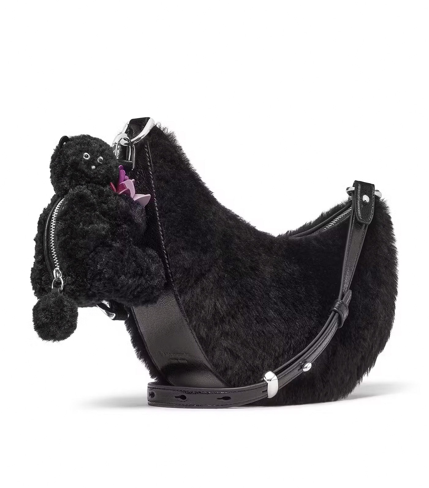 Duo Shearling Bear Crossbody Bag Black Multi