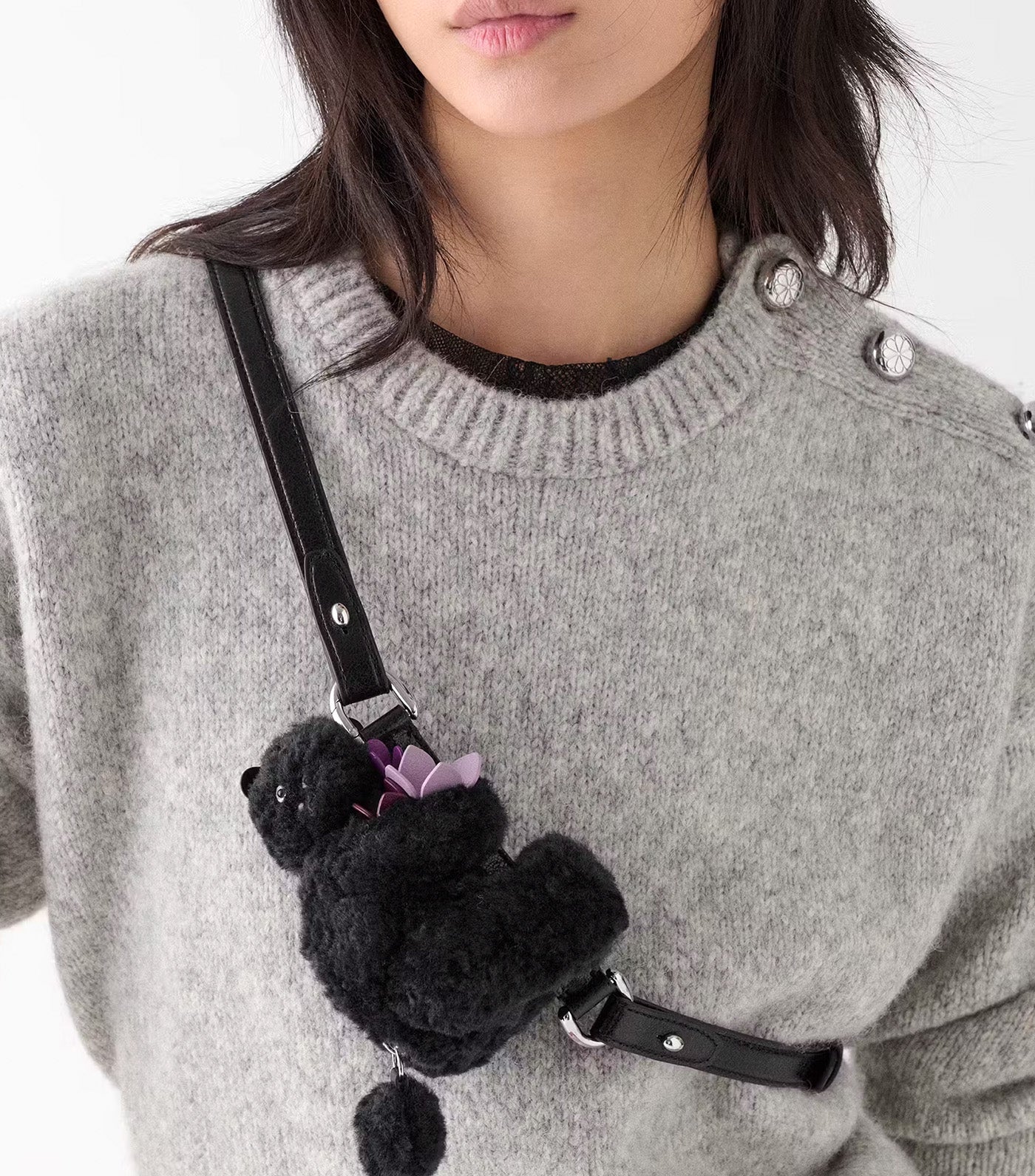 Duo Shearling Bear Crossbody Bag Black Multi