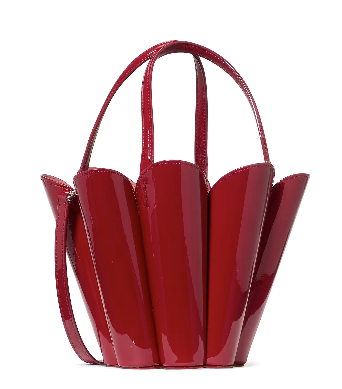 The Patent Spade Flower Bucket Bag Dark Scarlet