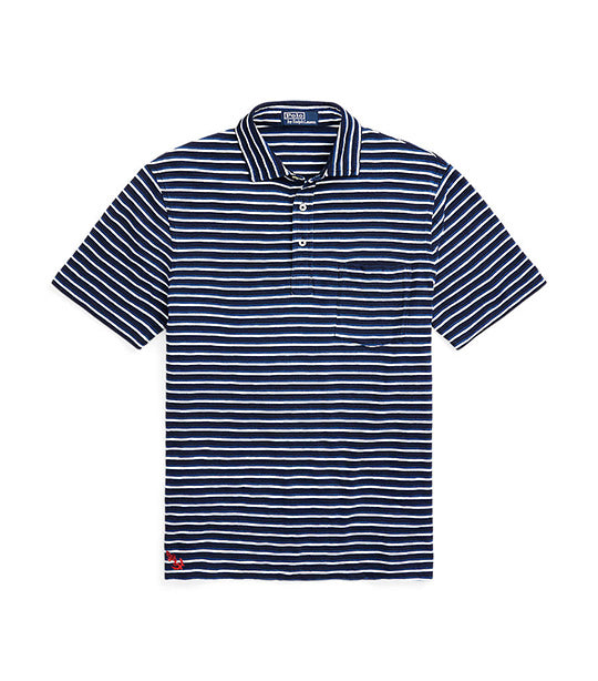 Men's Classic Fit Striped Jersey Polo Shirt Dark Indigo Multi