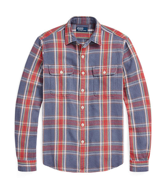 Men's Classic Fit Plaid Flannel Workshirt Blue/Red Multi