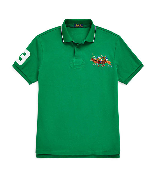 Men's Custom Slim Fit Triple-Pony Polo Shirt English Green