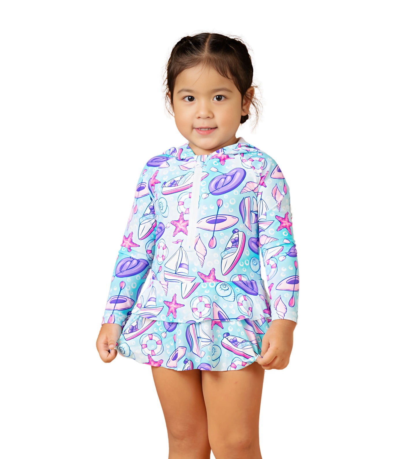 Little Paddler Sailie Hooded Long Sleeves Rashguard Purple Star
