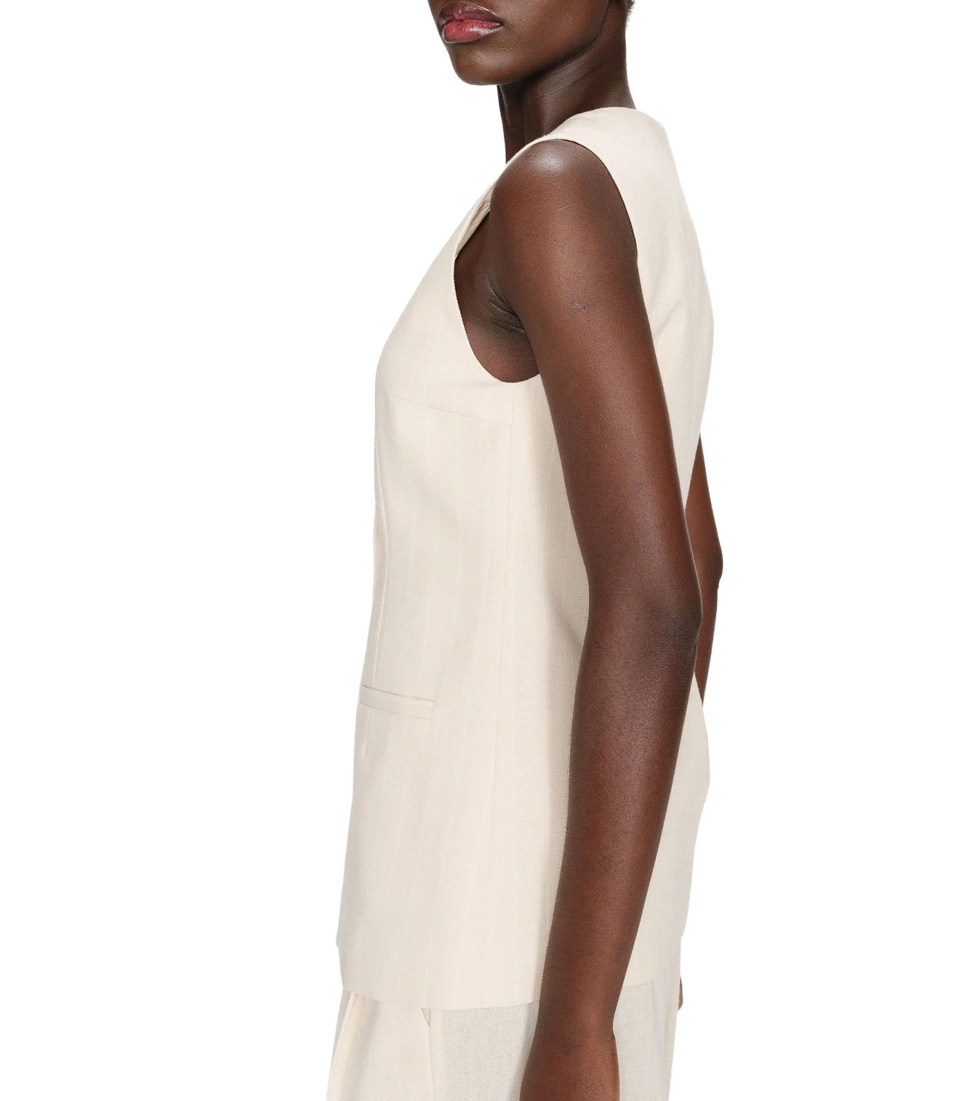 Vic Sleeveless Striped Linen Vest Vanilla