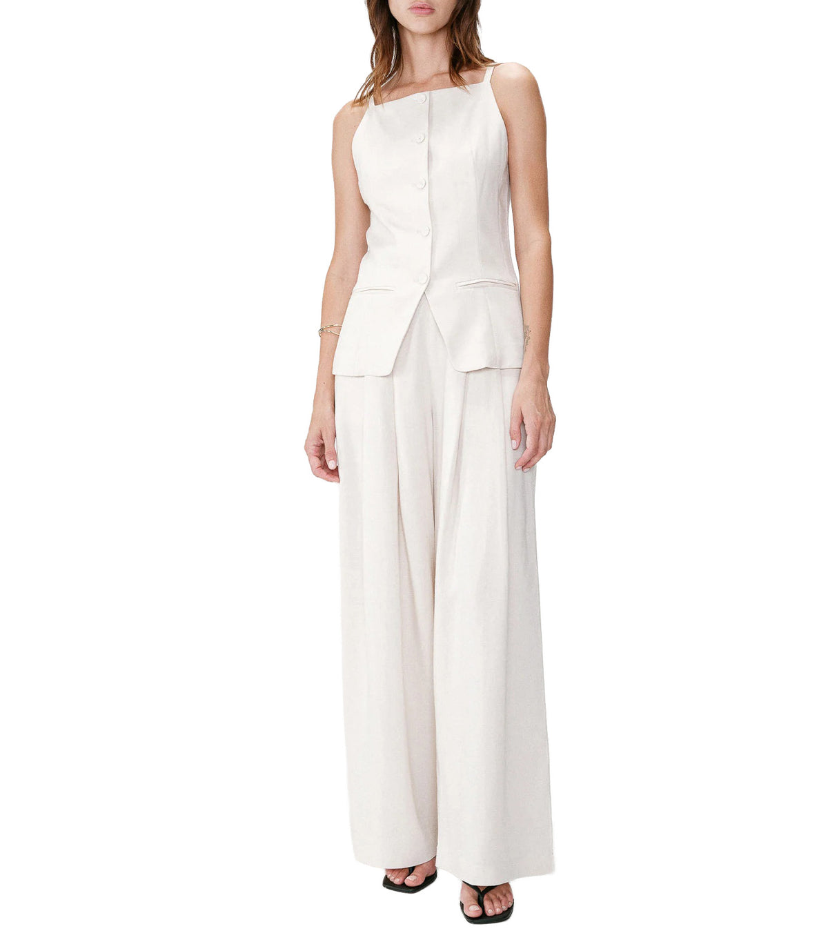 Winston Tencel and Linen Tailored Square-Neck Waistcoat Sand