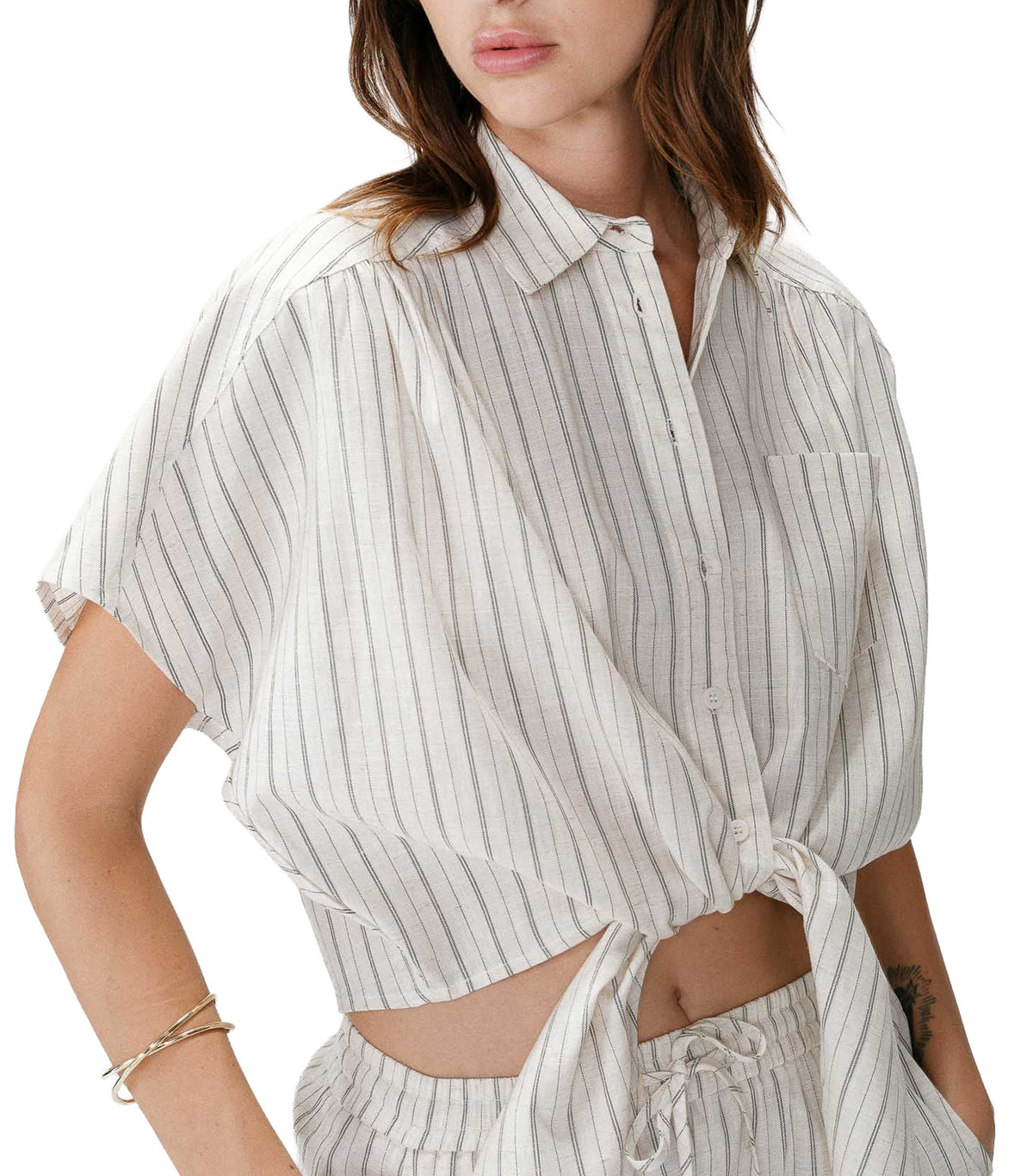 Wendee Oversized Striped Tie-Front Shirt Sand