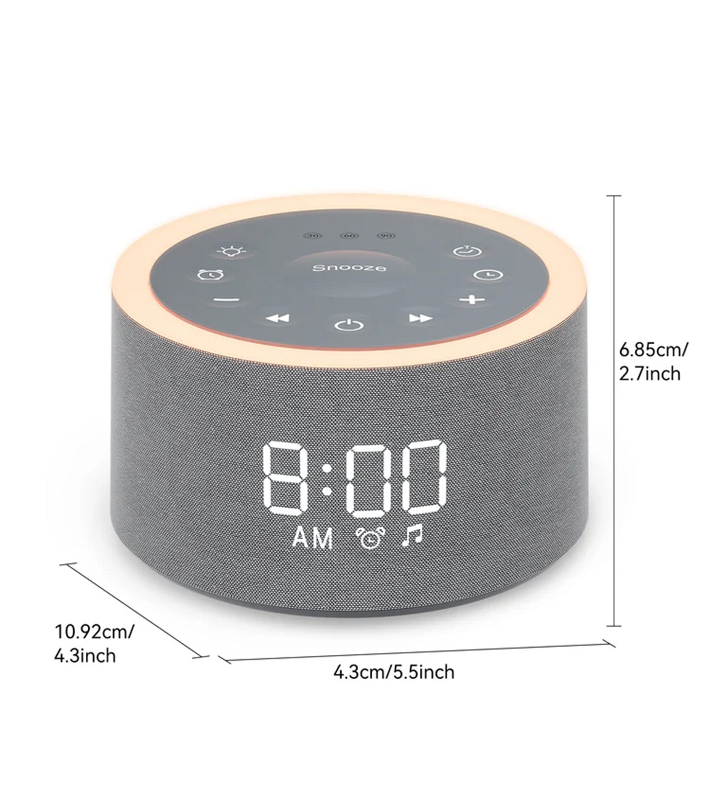 Snooz Home 3-In-1 Alarm Clock Sound Machine with Night Light Gray