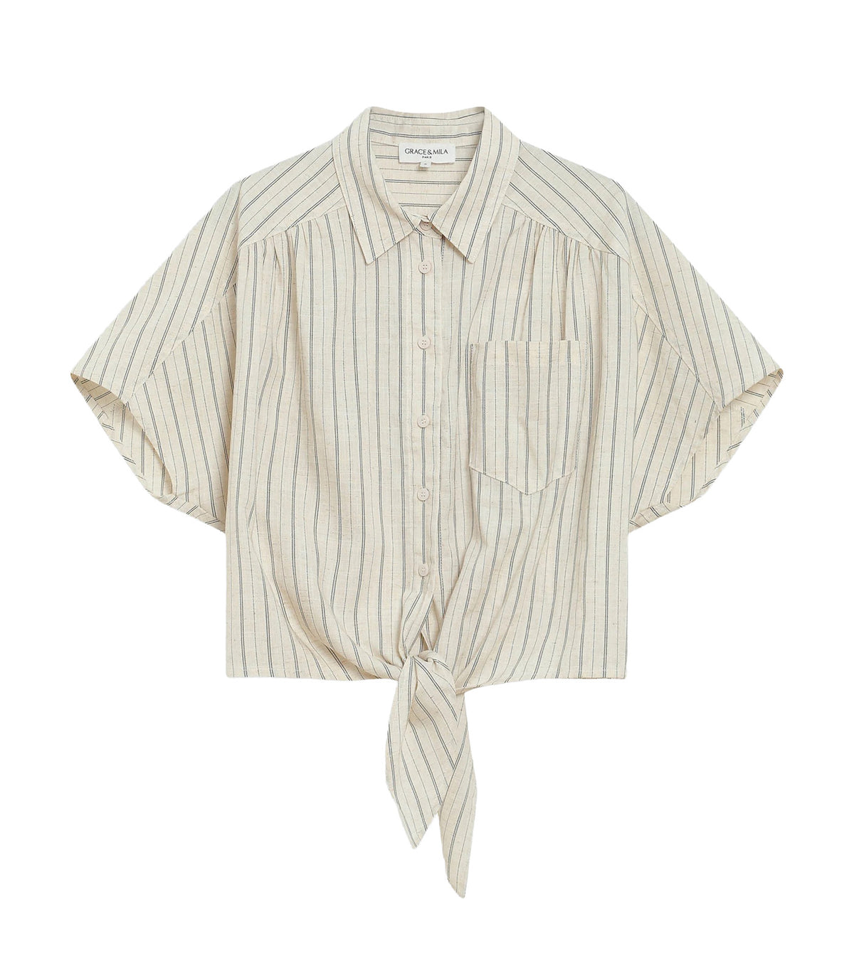 Wendee Oversized Striped Tie-Front Shirt Sand