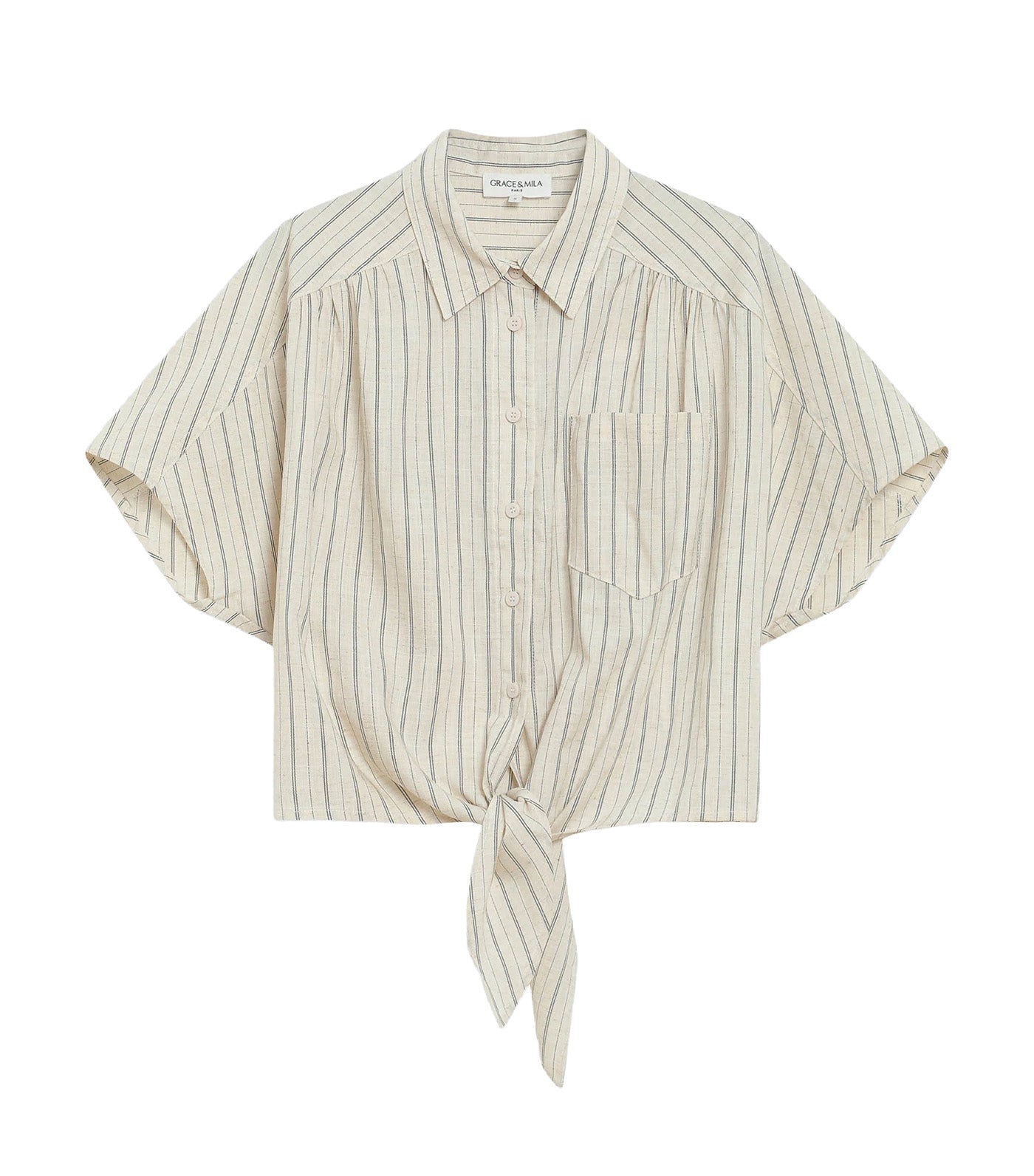 Wendee Oversized Striped Tie-Front Shirt Sand