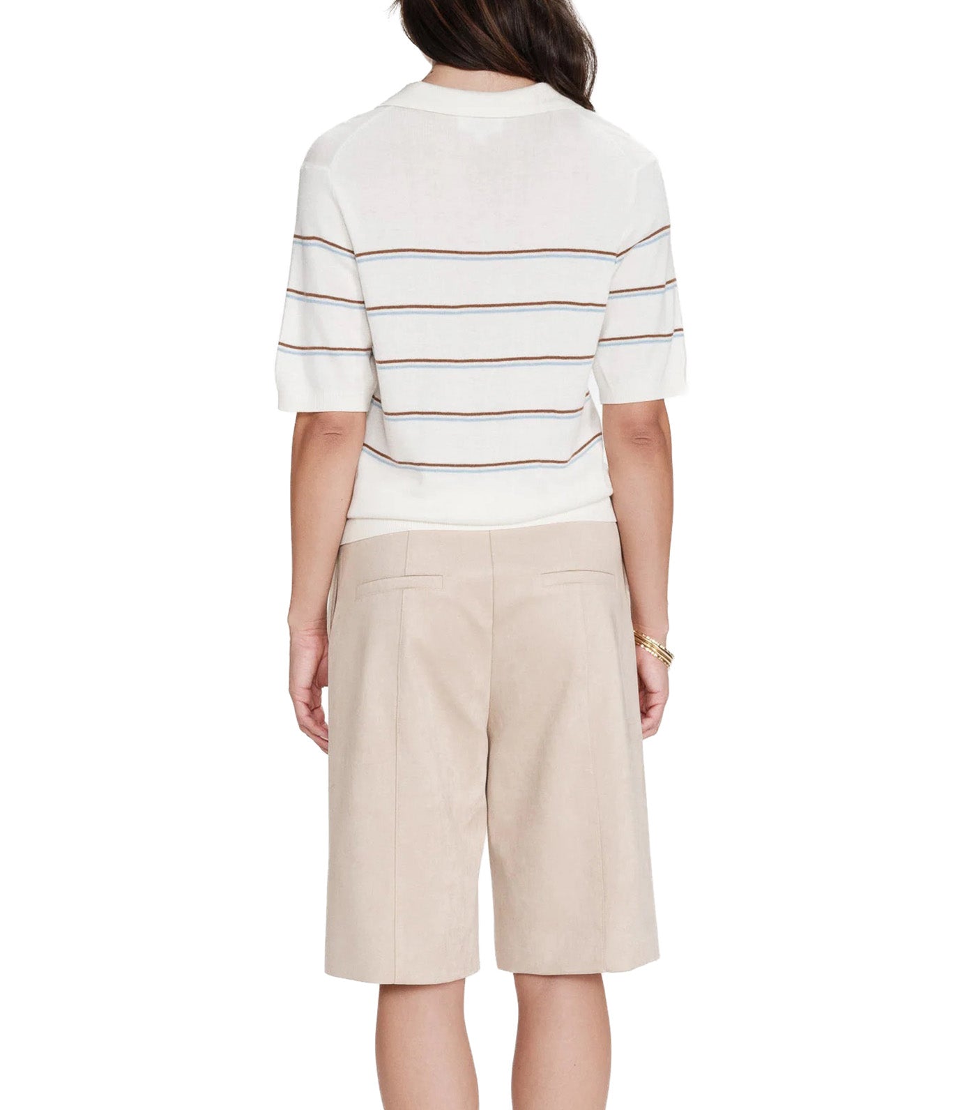Veracruz Striped Short-Sleeve Polo Ecru