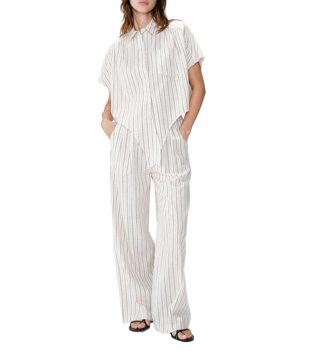 Wendee Oversized Striped Tie-Front Shirt Sand