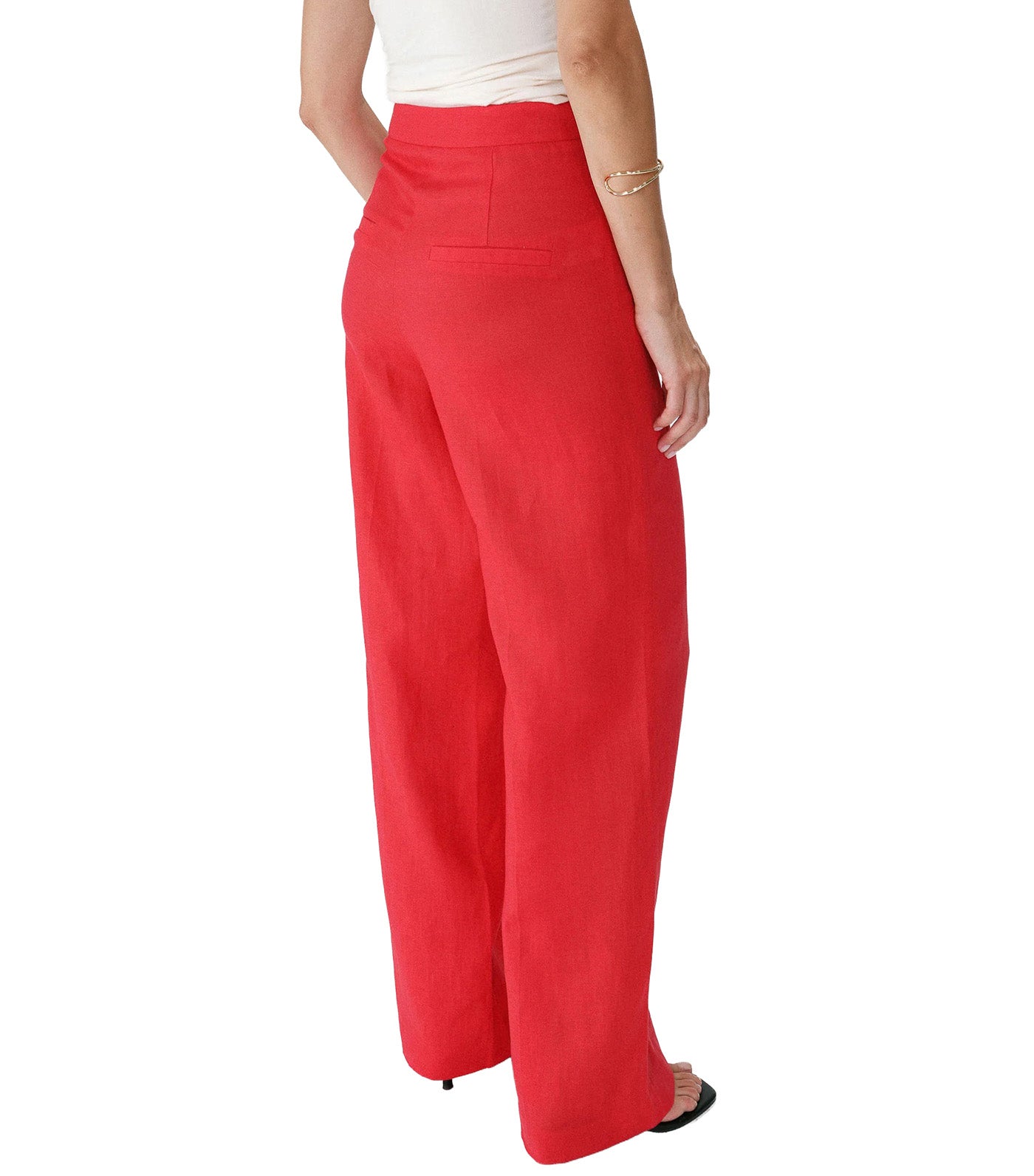 Wesley High-Waisted Wide-Leg Linen Trousers Red